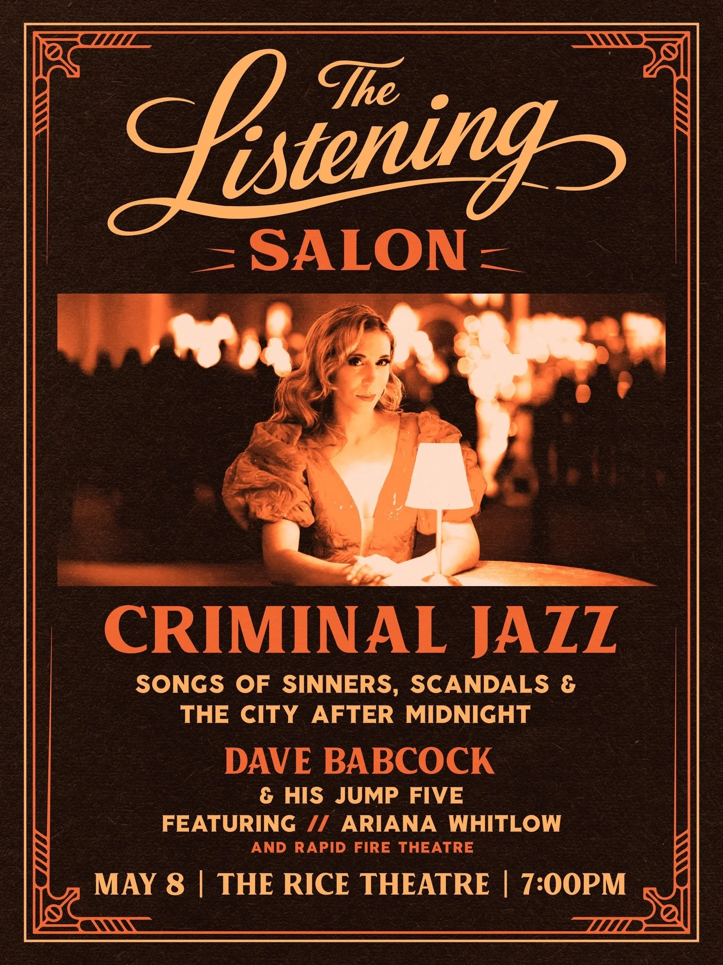 Our first Listening Salon comes to the Citadel Theatre&rsquo;s

Rice Theatre in Edmonton on May 8 for a Jazz Noir evening inspired by the shadows of Prohibition, crime, and late-night cabaret.

Featuring Dave Babcock and his Jump Five with Ariana Whi