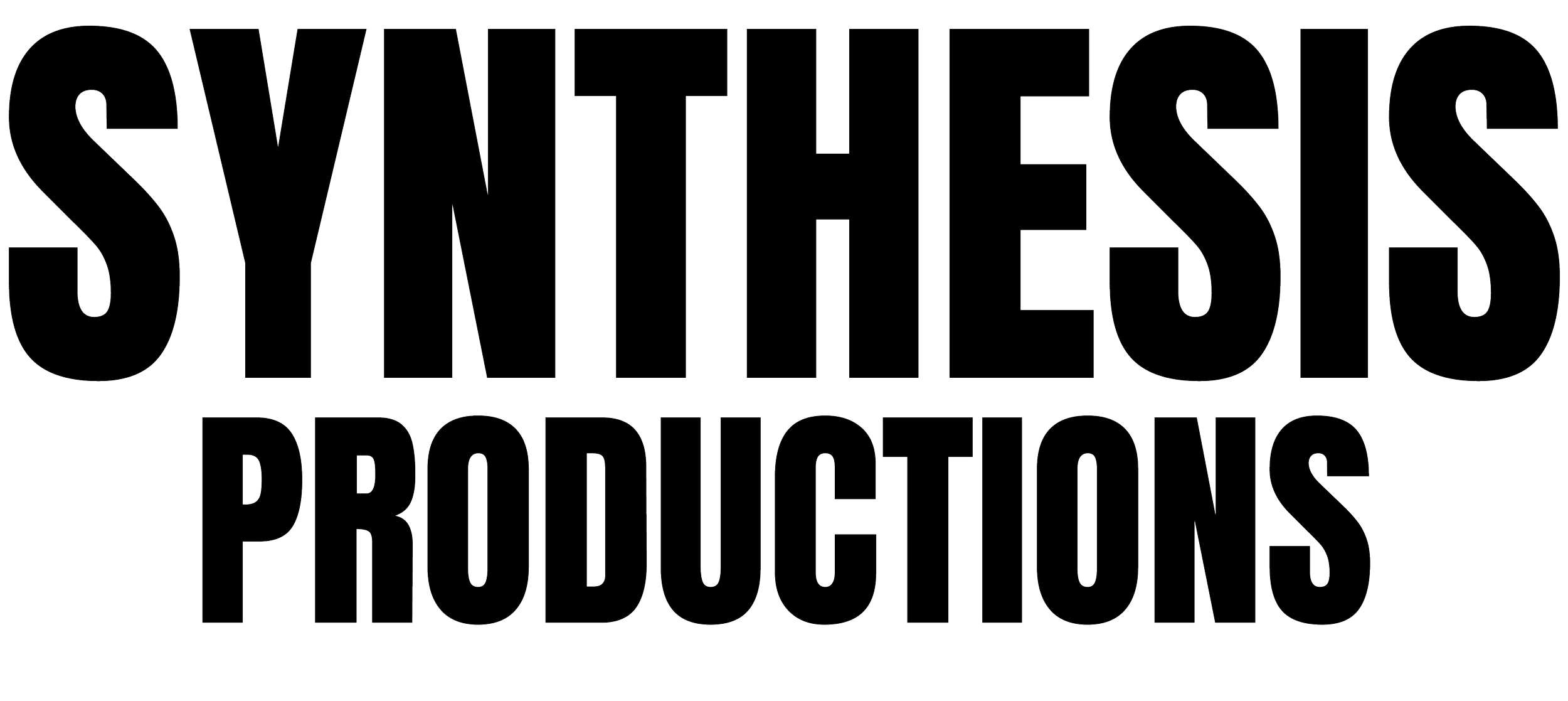Black and white text logo of Synthesis Productions.
