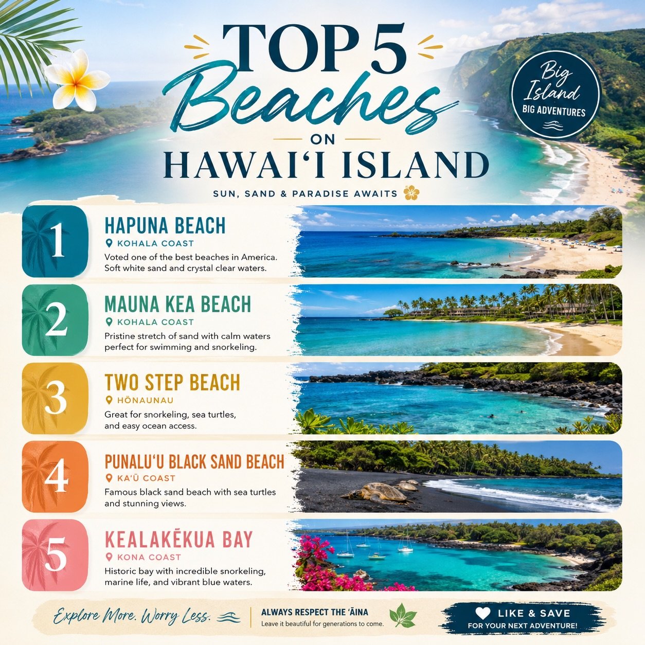 Living on Hawai&lsquo;i Island means paradise is never far away 🌺🌊
From the white sands of Hapuna to the black sand beauty of Punaluʻu, these are 5 beaches that remind us why the Big Island is so special ☀️🐢

Whether you&rsquo;re visiting, relocat
