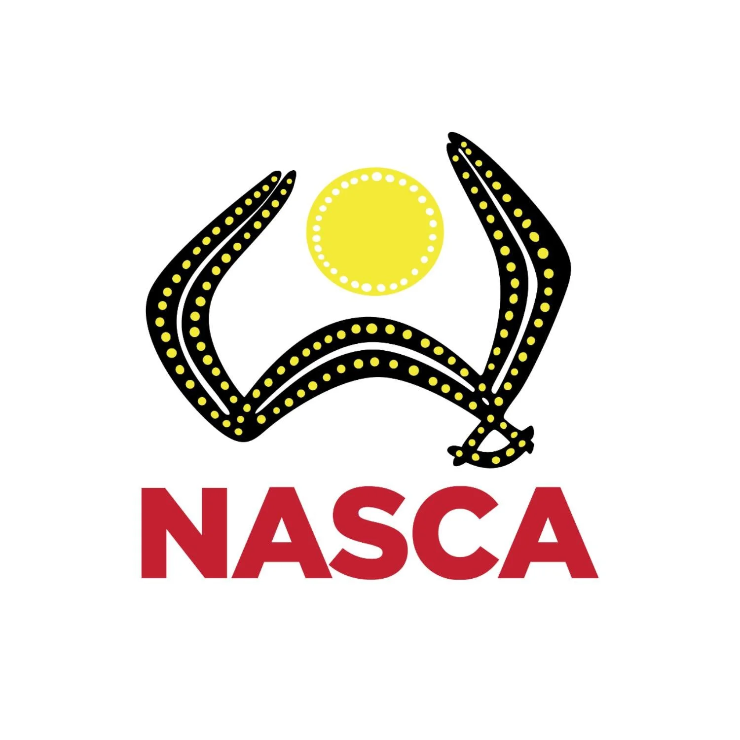 The NASA logo featuring a stylized black and yellow orbiting spacecraft with a yellow circle representing the sun, and the large red text "NASA" beneath.