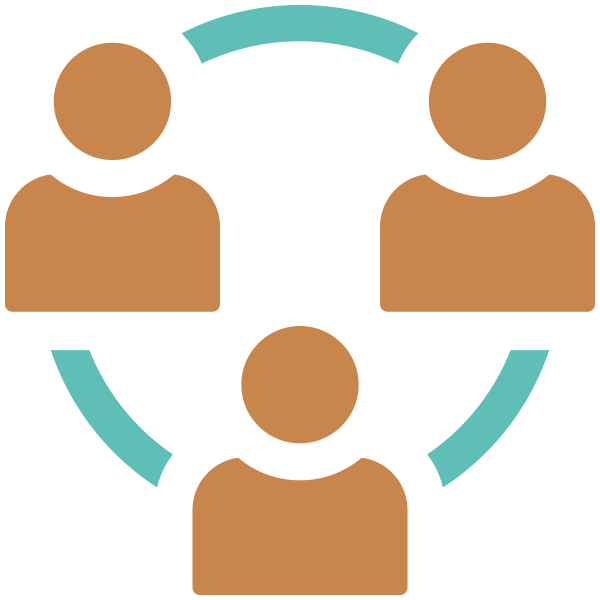 An icon representing three people connected in a circle, symbolizing teamwork or collaboration.