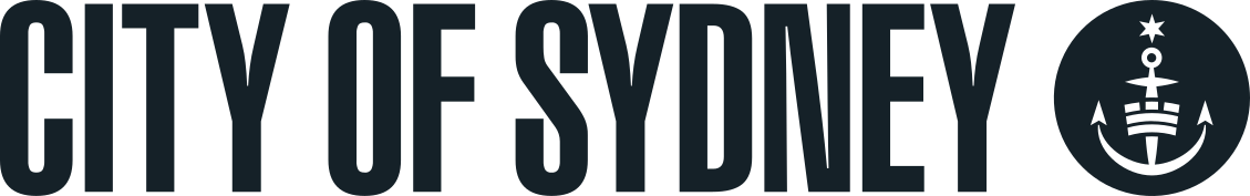 Text reads 'City of Sydney' next to a circular logo featuring an anchor, a star, and a cross.