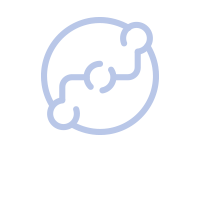 Icon eines Moleküls mit Kreisen und Verbindungen auf schwarzem Hintergrund