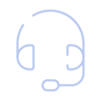 Ein abstraktes Symbol eines Headsets, dargestellt mit Linien in hellblauer Farbe, auf schwarzem Hintergrund.