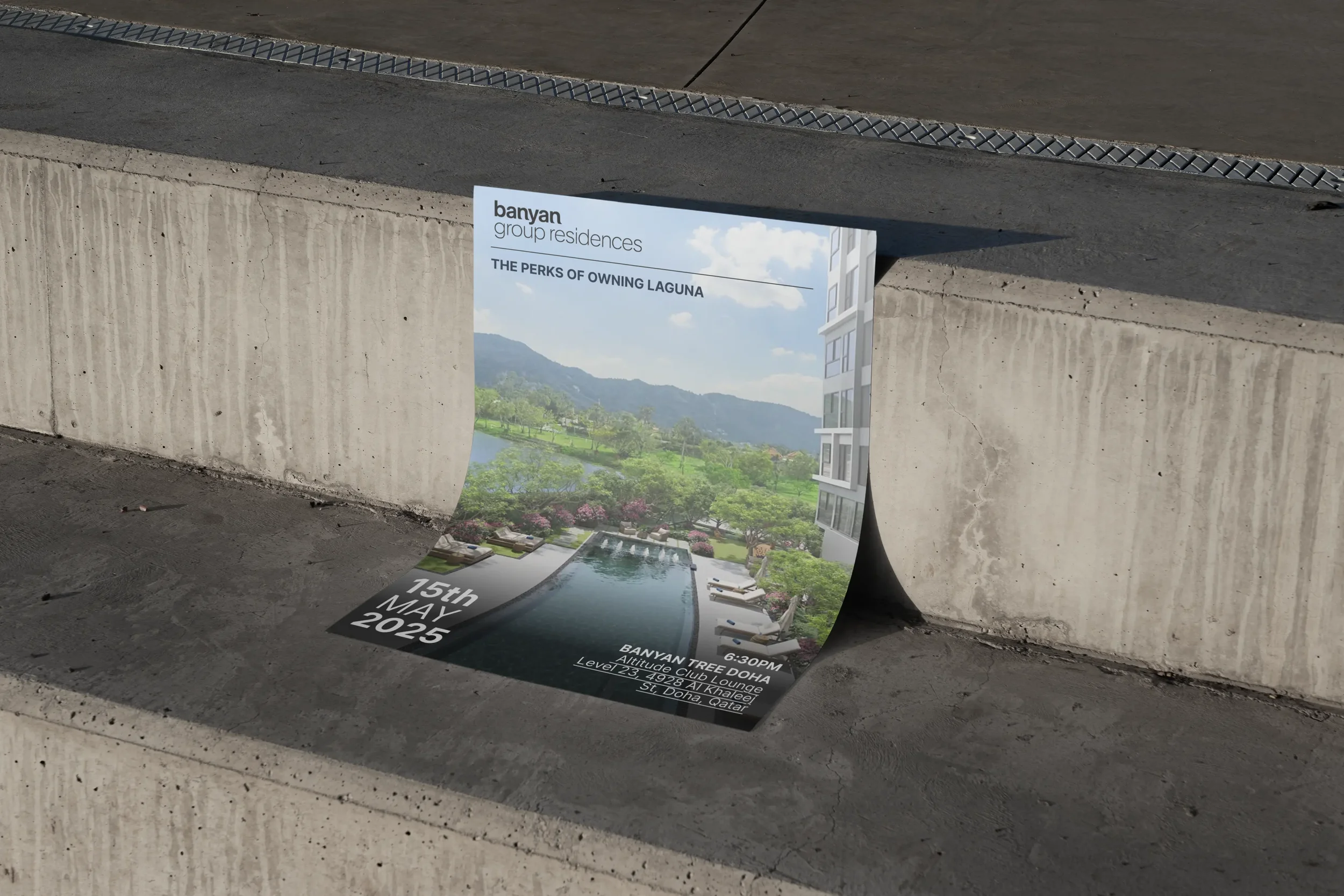 Free Poster on a Concrete Stairs Mockup.webp