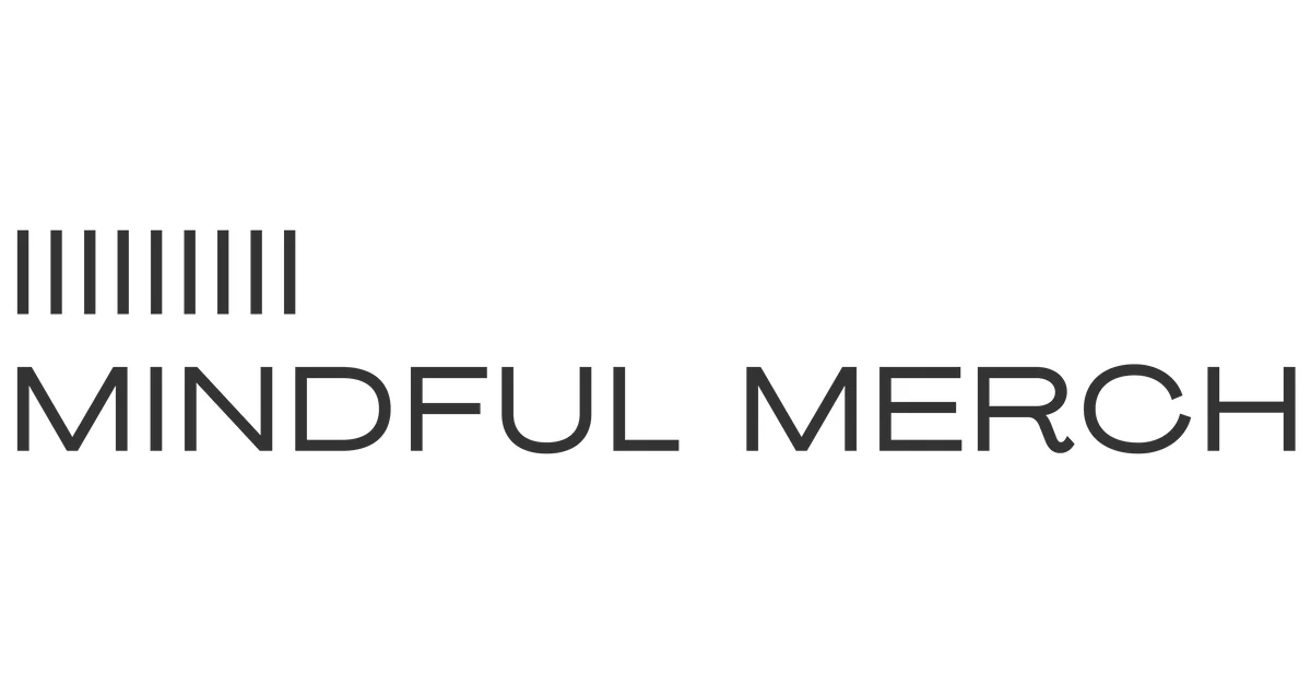 Logo for Mindful Merch with barcode graphic above the text.