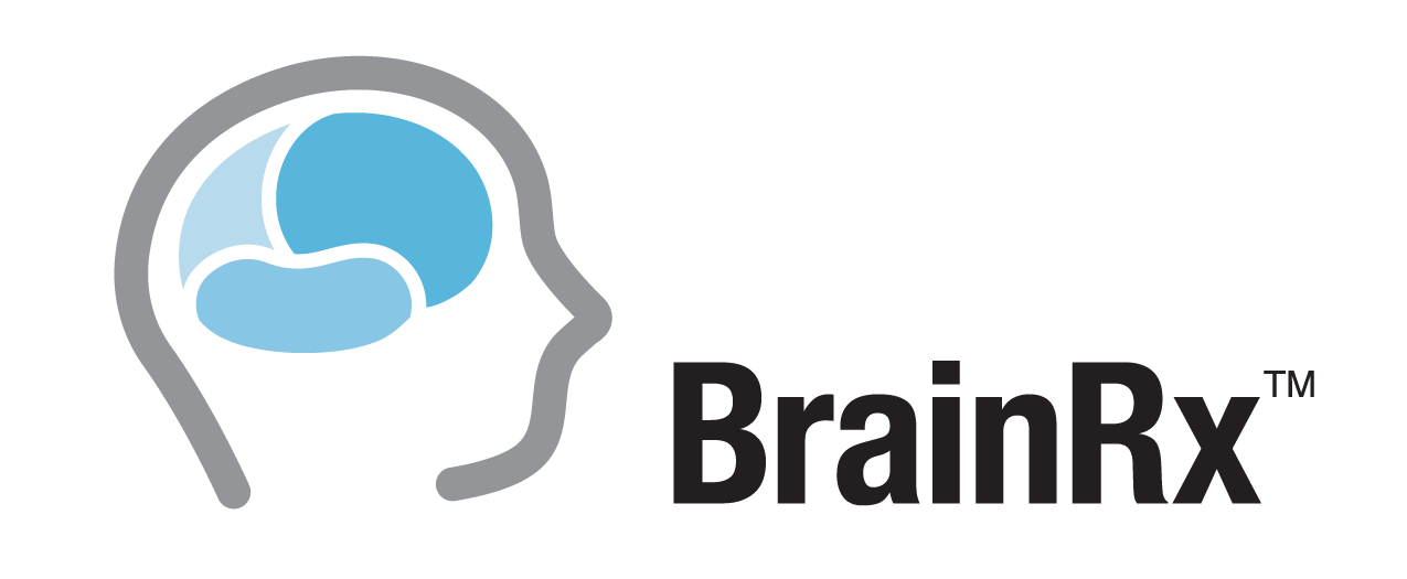 Logo for BrainRx with a stylized outline of a human head and a brain in blue and black, accompanied by the text "BrainRx".