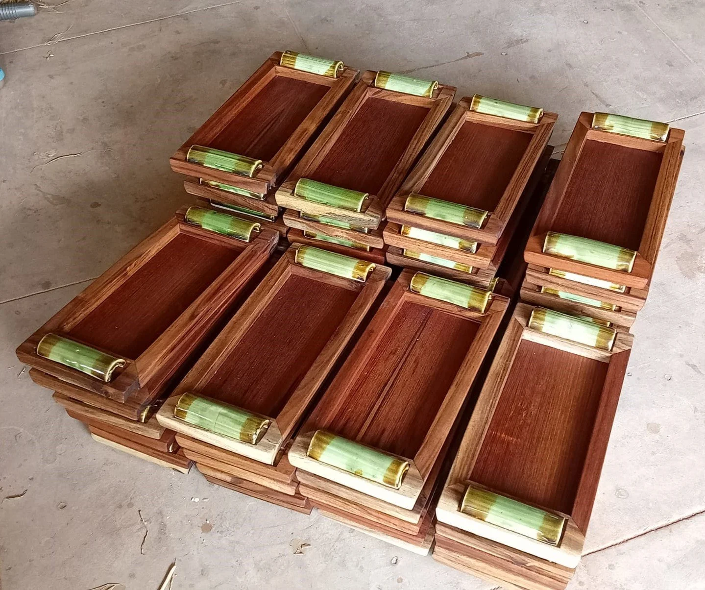 Tray Wooden with Ceramic Accent - Small - L=9"/ W= 4"