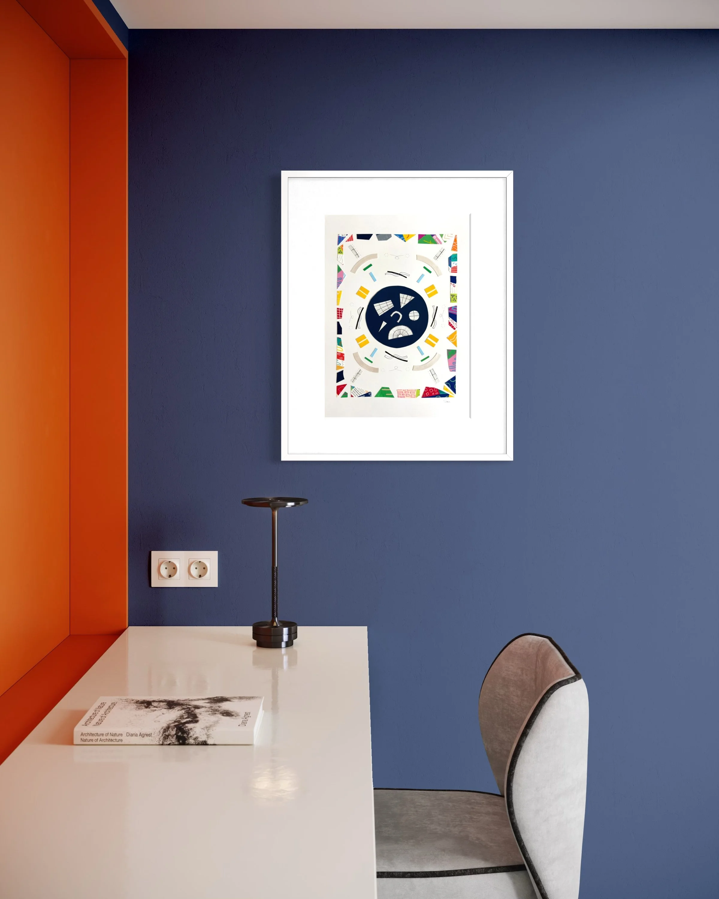 A Measured Arrangement, original mixed media artwork by Sam Jackson, displayed in a contemporary interior setting.