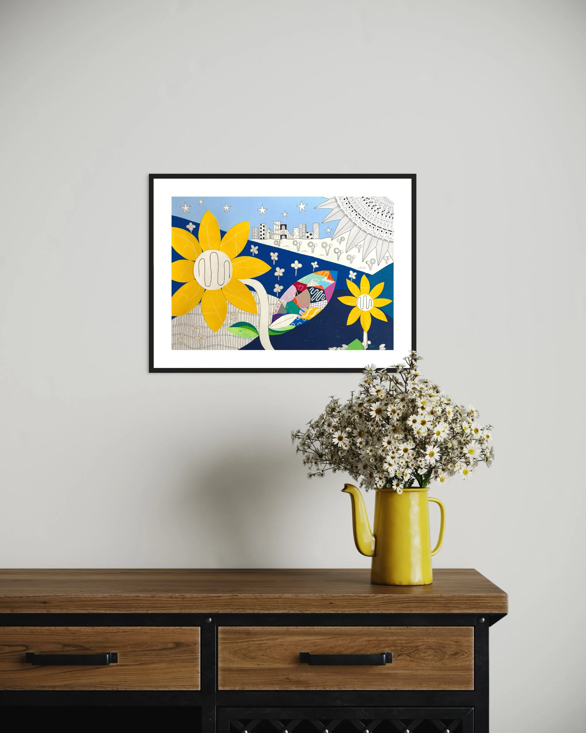 'Suburban Sunflower' displayed in a standard frame mockup for visual reference.