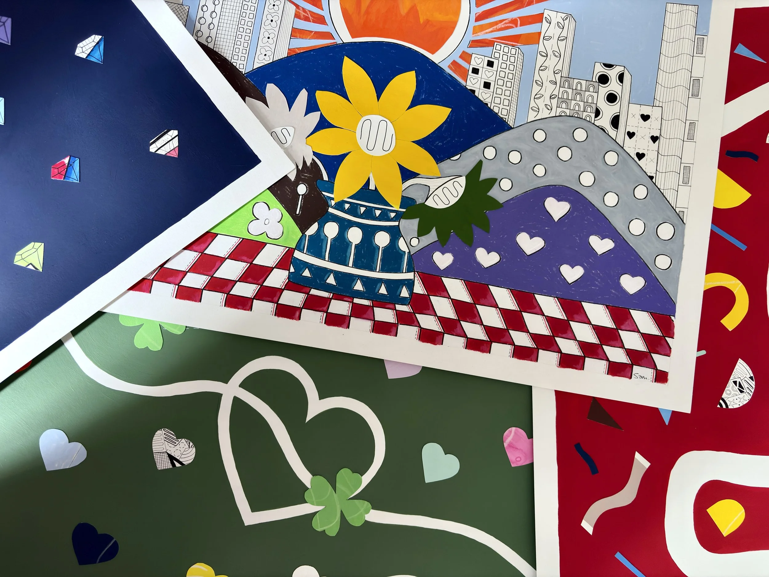 Mockup showing four artworks for prints available soon on Available Works page