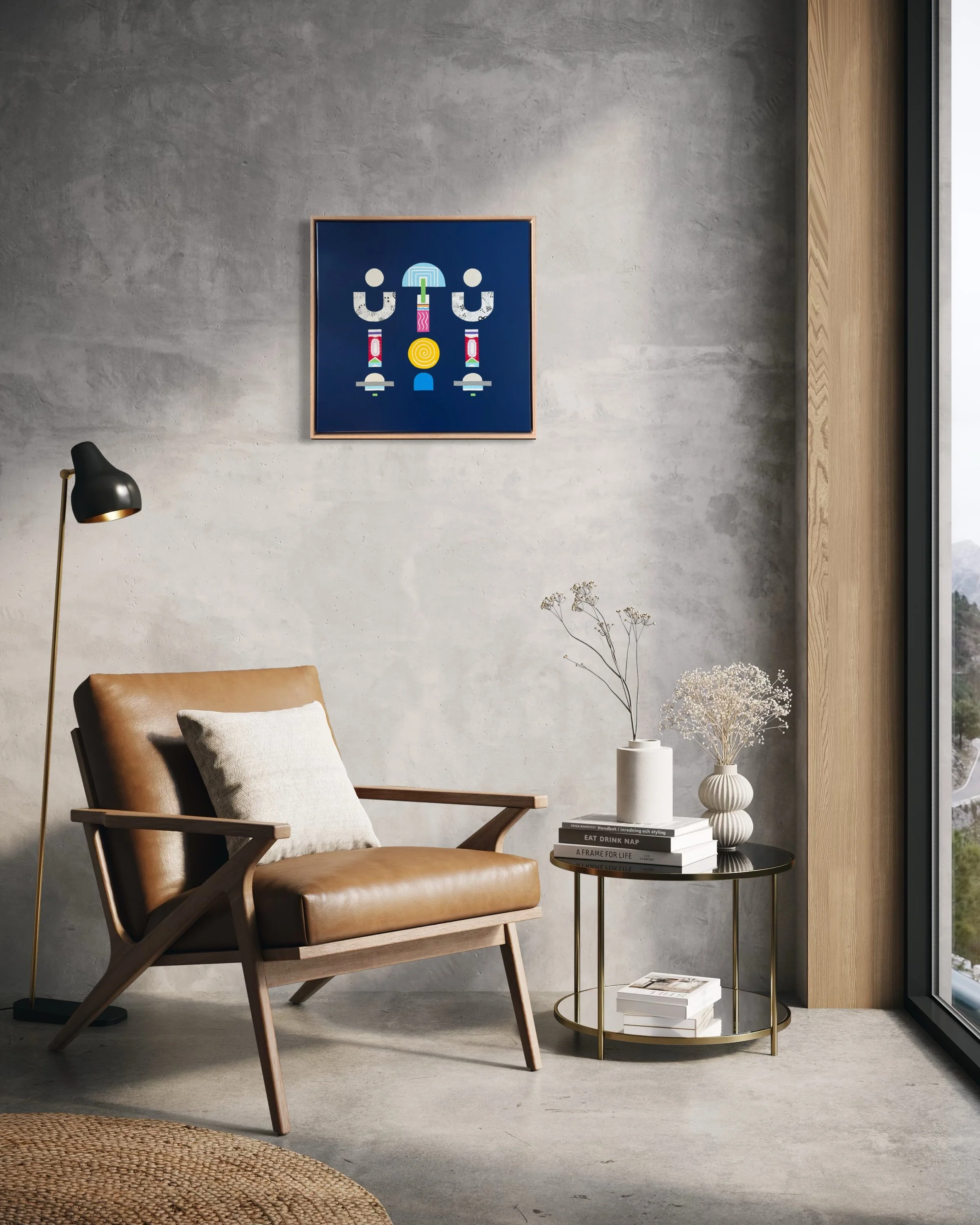 Upward Turn, original mixed media artwork by Sam Jackson, displayed in a contemporary interior setting.