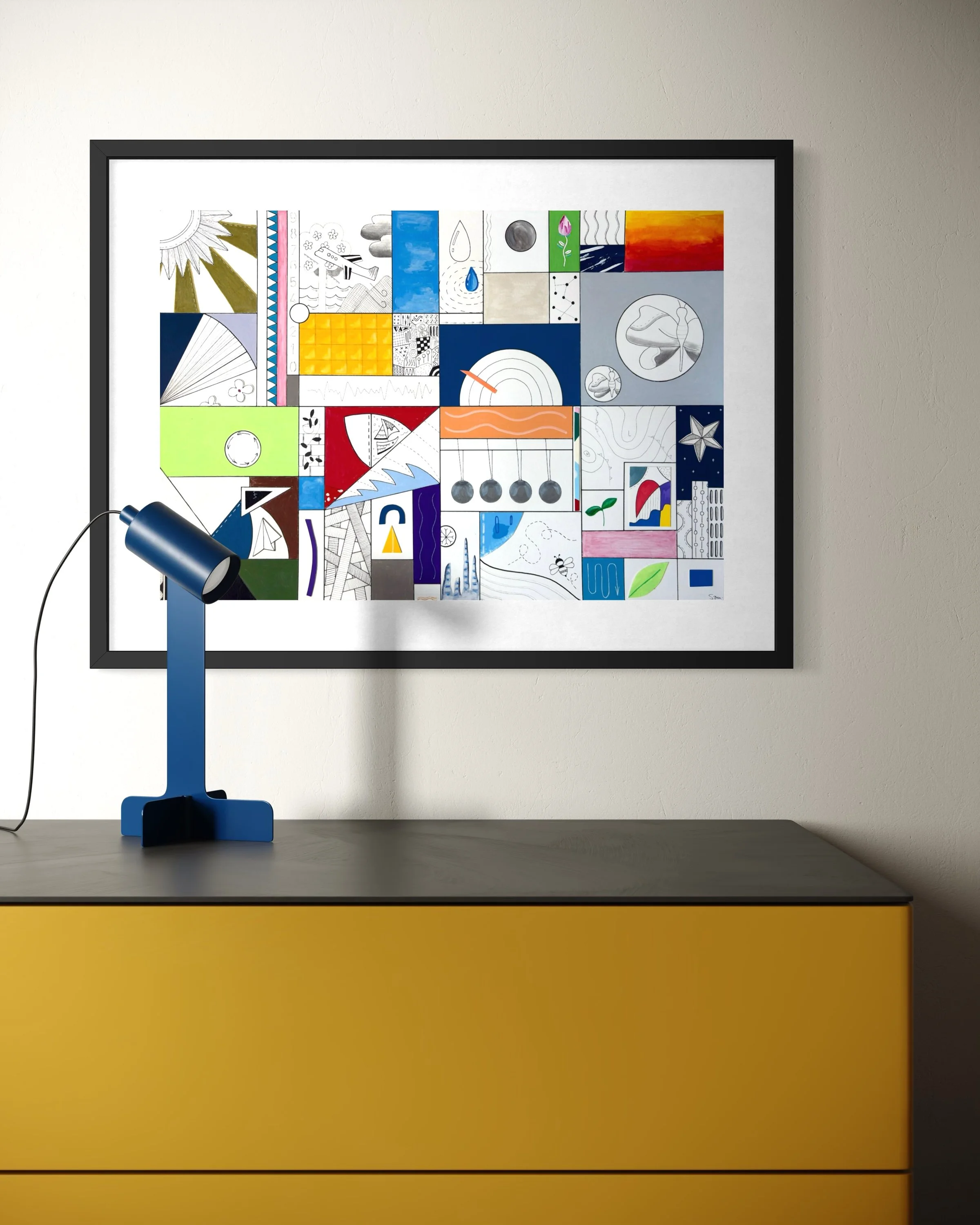 Conditions Within, original mixed media artwork by Sam Jackson, displayed in a contemporary interior setting.