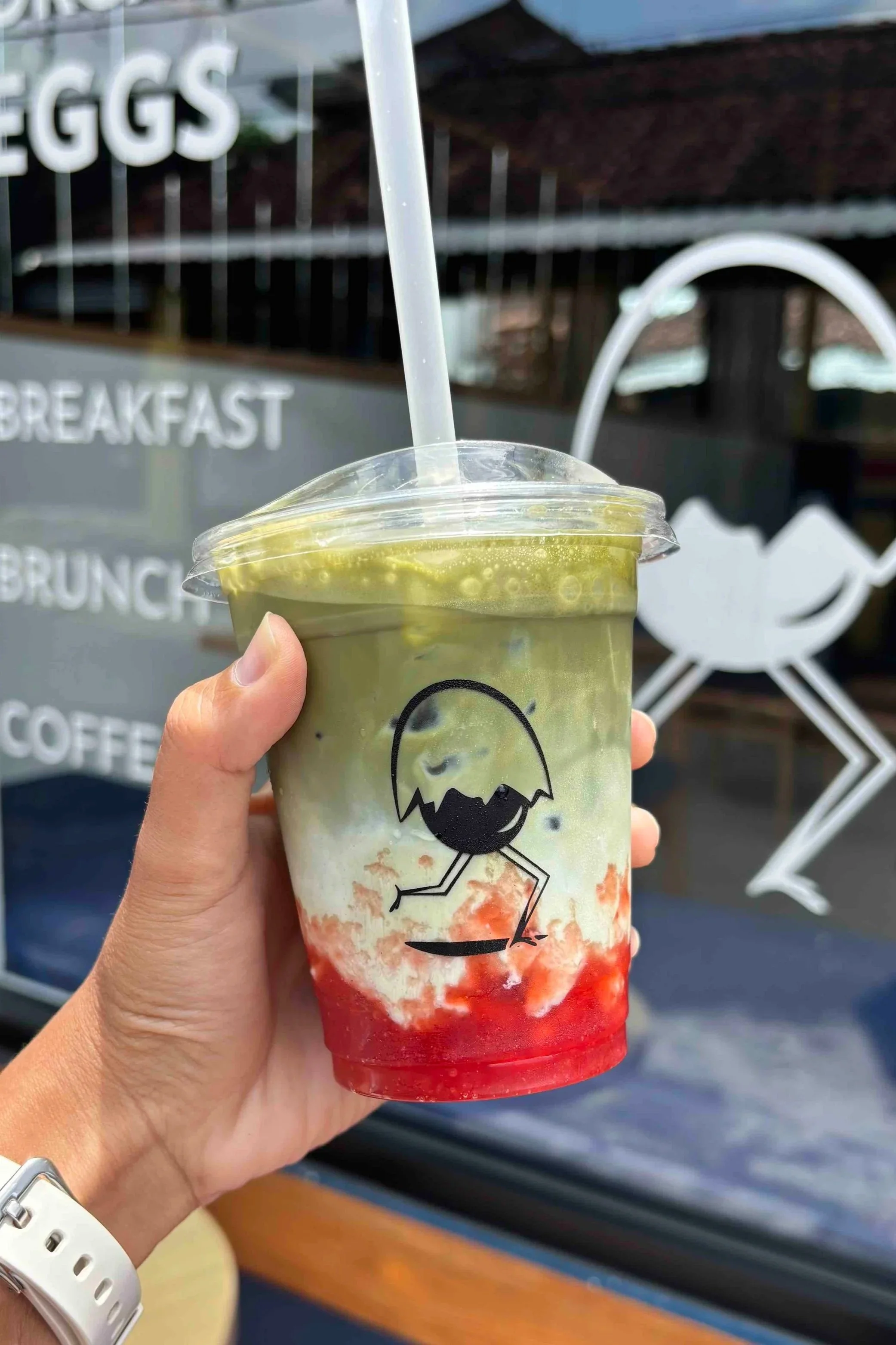 Premium matcha drink at Studio Egg cafe Peliatan Ubud