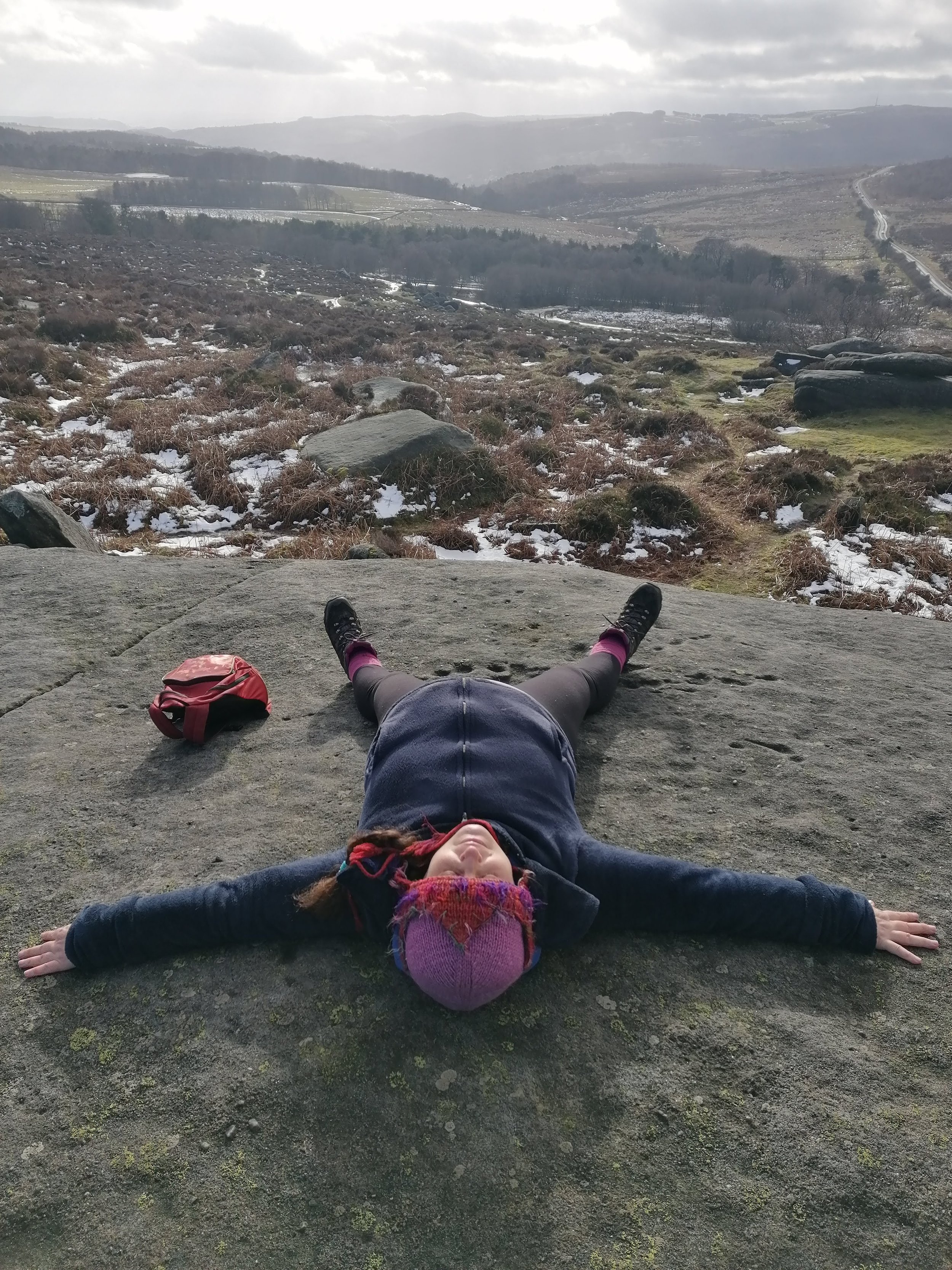 Jo connects with the earth on Burbage Edge