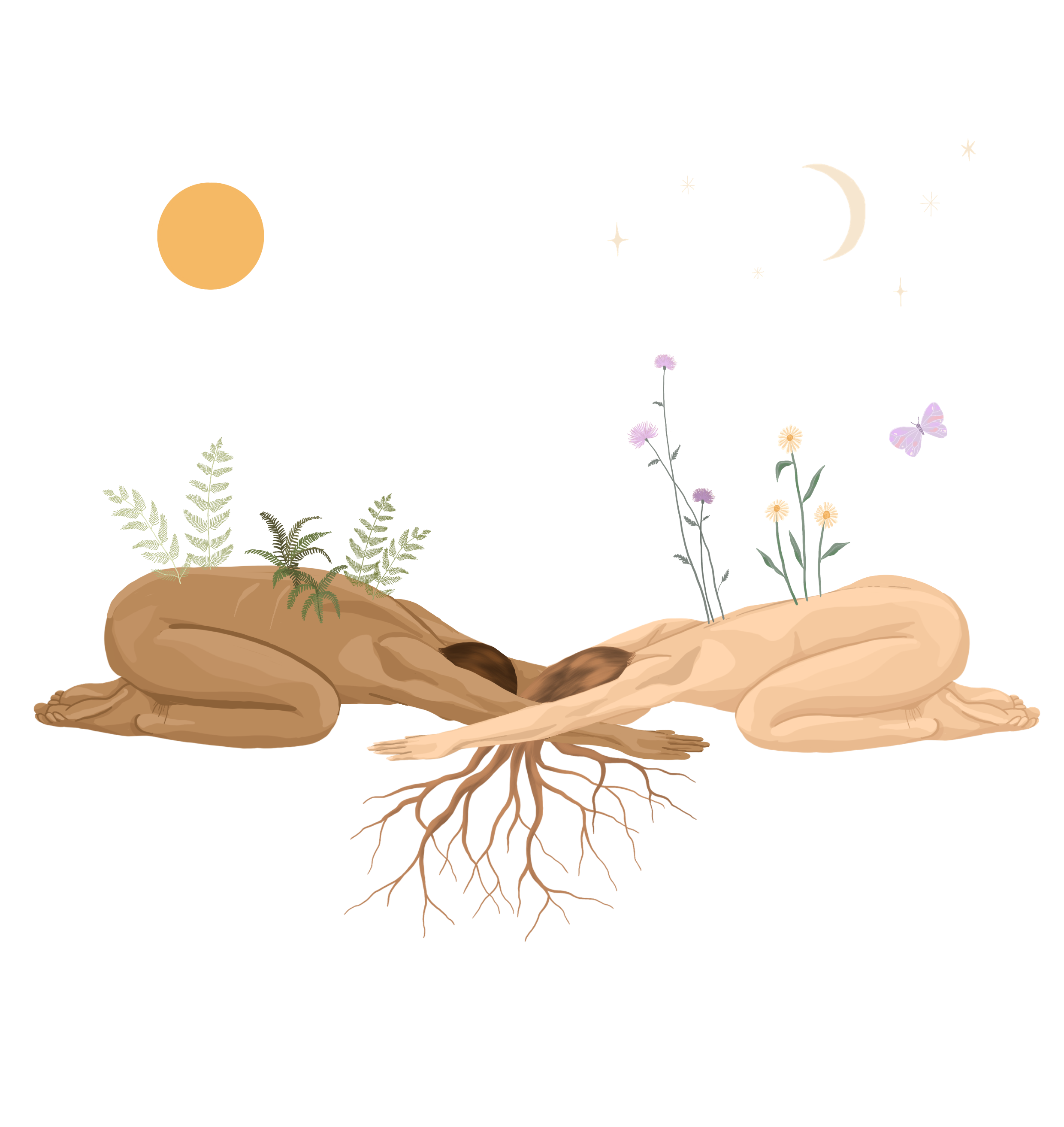 Illustration of two people in extended child pose