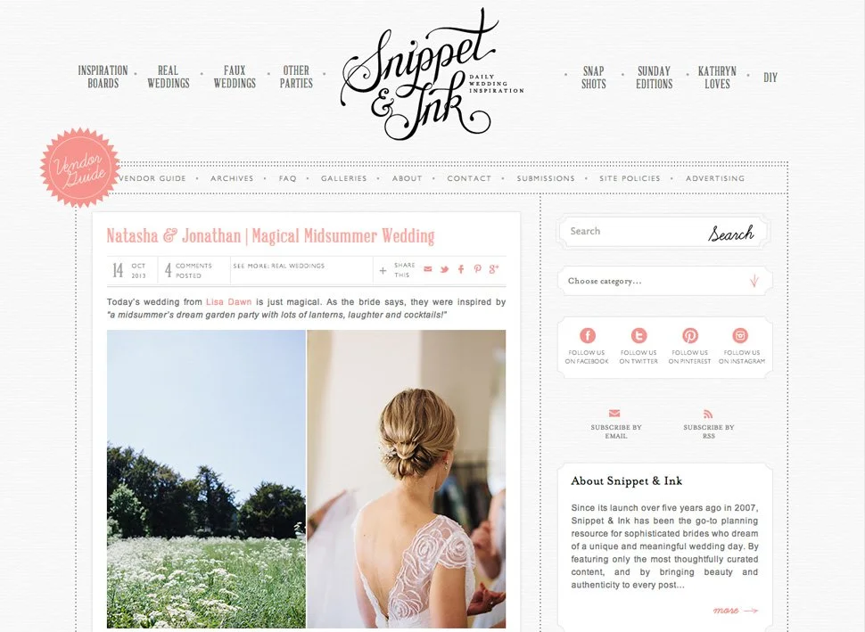 Larmer Tree Garden Wedding feature, Snippet &amp; Ink.