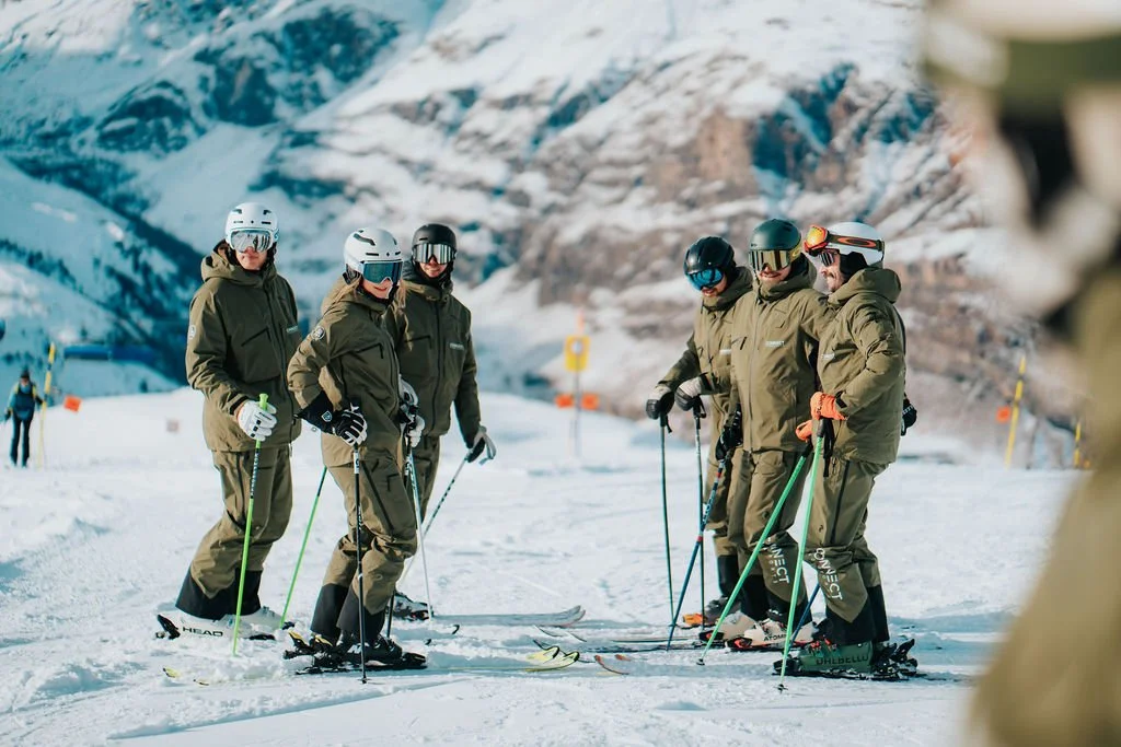 Some of the Connect Snowsports team training together in between ski lessons