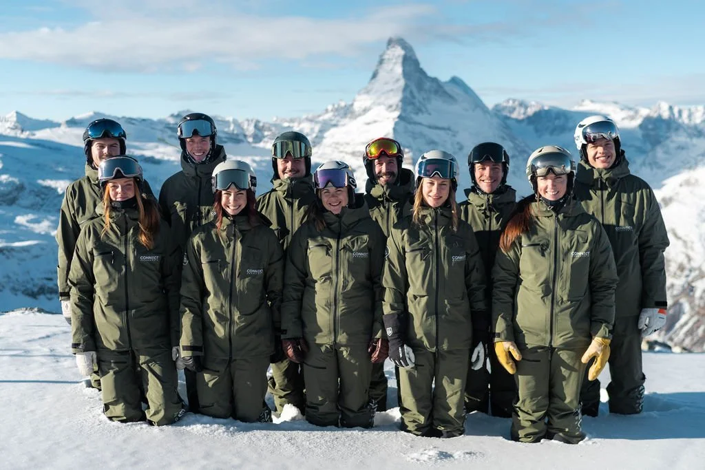 The Connect Snowsports ski instructors in front of the Matterhorn