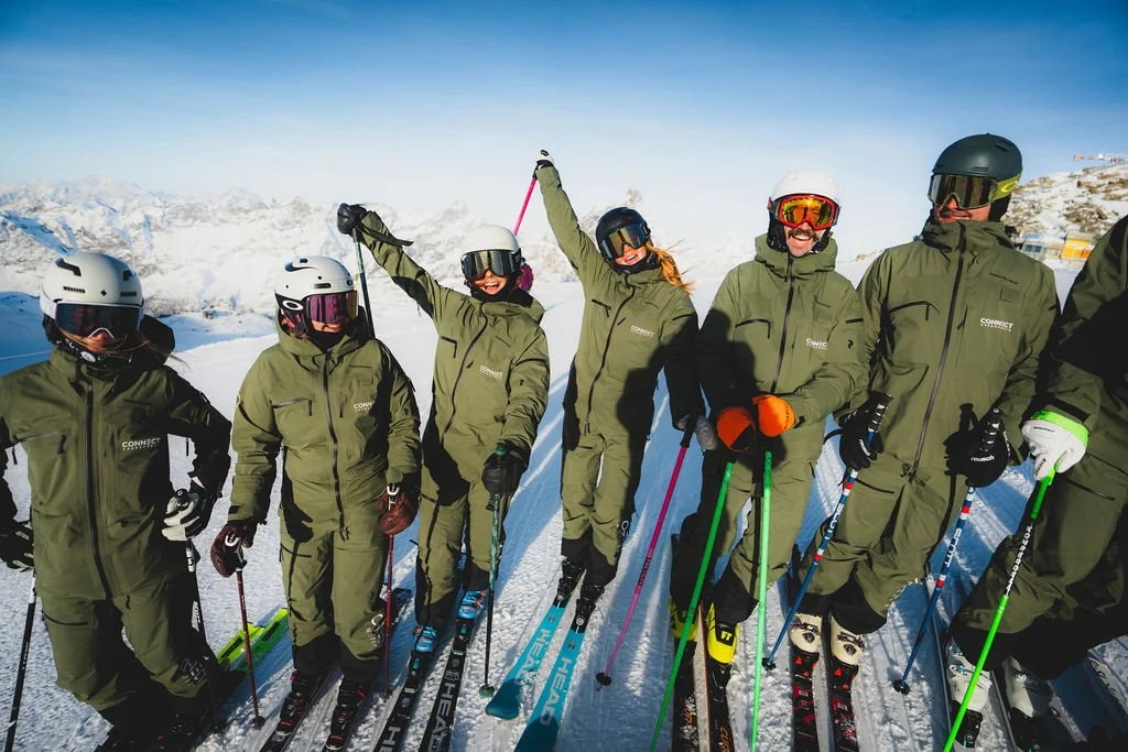 Some of the Connect Snowsports team skiing together during pre-season training in Zermatt