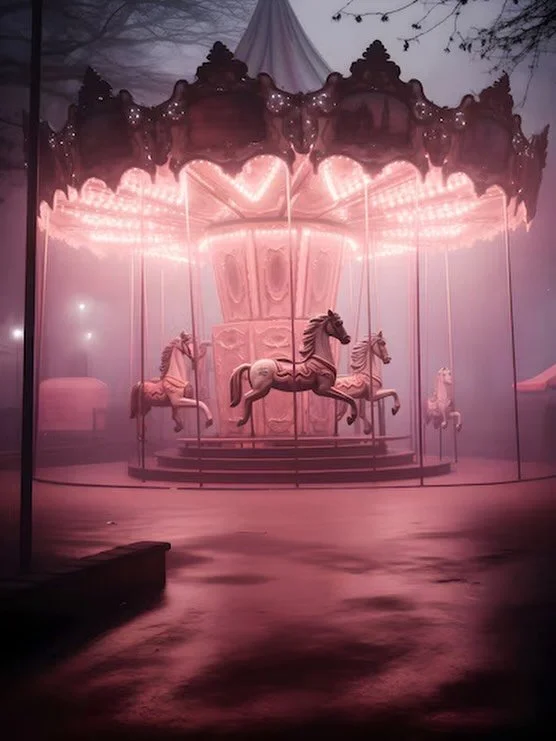 The Two-Headed Calf

I walked arm in arm
through the gypsy streets
of a stitched-up town
with the Queen of Hearts.

Through painted horrors
and a corridor of mirrors
we stumbled on
as if the music would never stop.

A lonesome organ spilled
kaleidosc