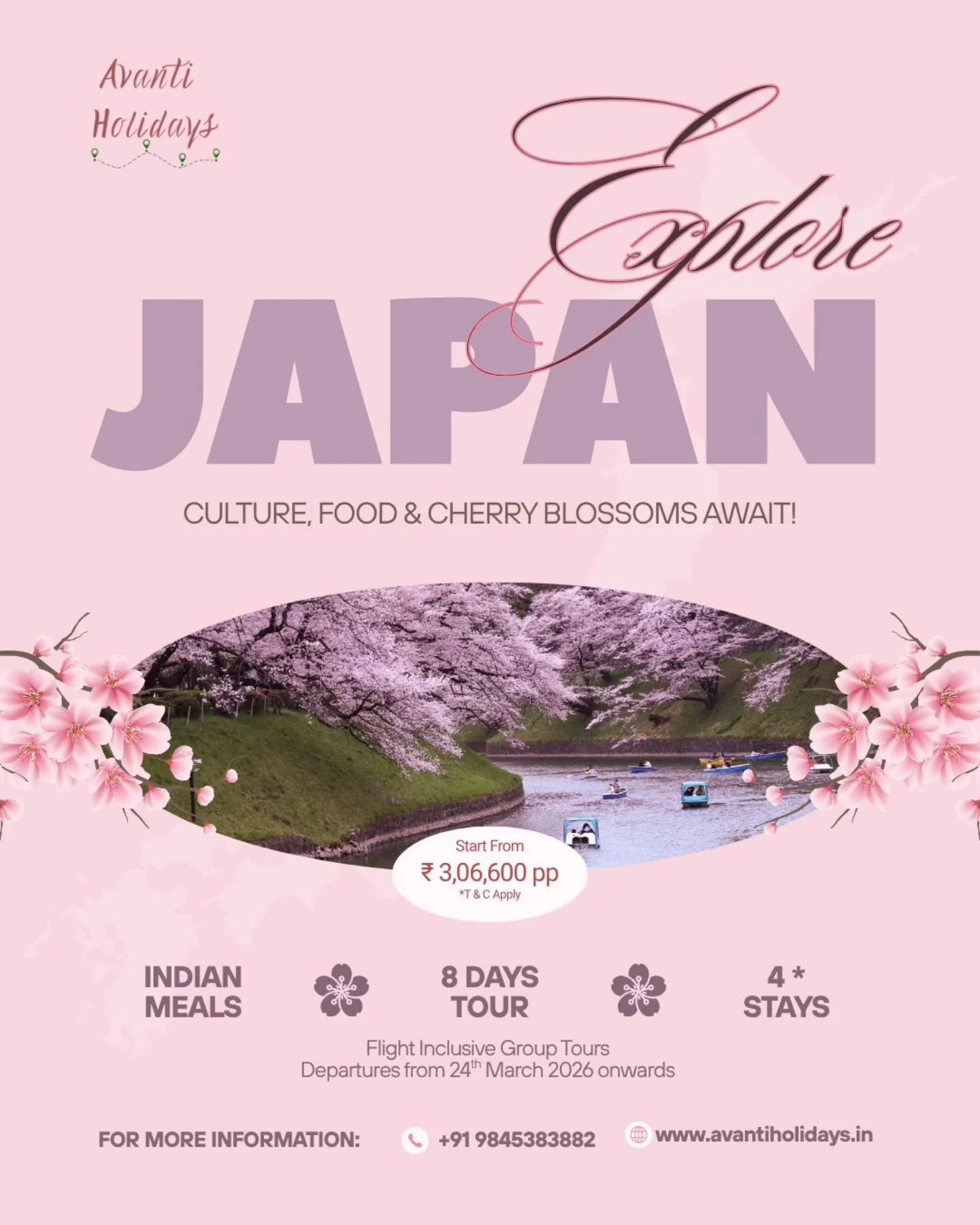 Discover Japan in 8 Days ~

Experience the essence of Japan on an unforgettable journey. Begin in Tokyo, where cherry blossoms grace serene gardens and the city skyline sparkles from Tokyo Skytree. Cruise the Sumida River, then escape to Hakone for s