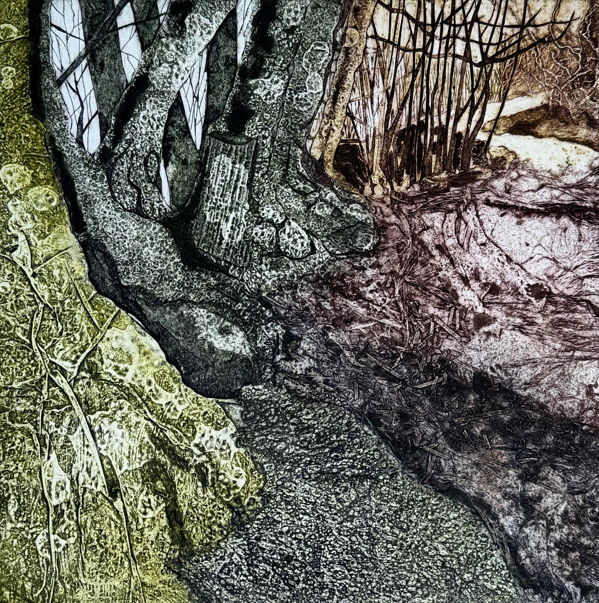 "Hedgeline" 
Collagraph
30cmx30cm 
Varied Edition of 12 
hand-printed on Somerset Velvet 300gsm
£150 unframed