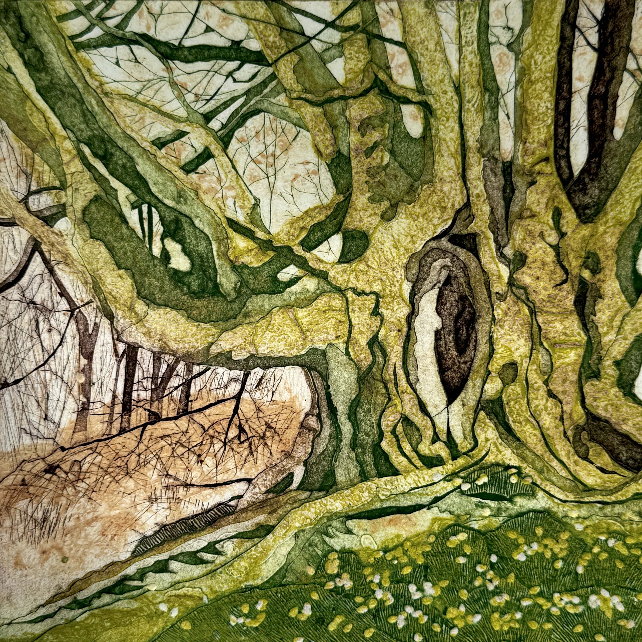 "Sentinel" 
Collagraph
21cmx21cm 
Limited Edition of 12 
hand-printed on Somerset Velvet 300gsm
£100 unframed