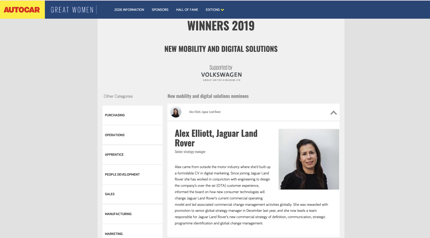 Autocar Great Women - Alex Elliott JLR Jaguar Land Rover