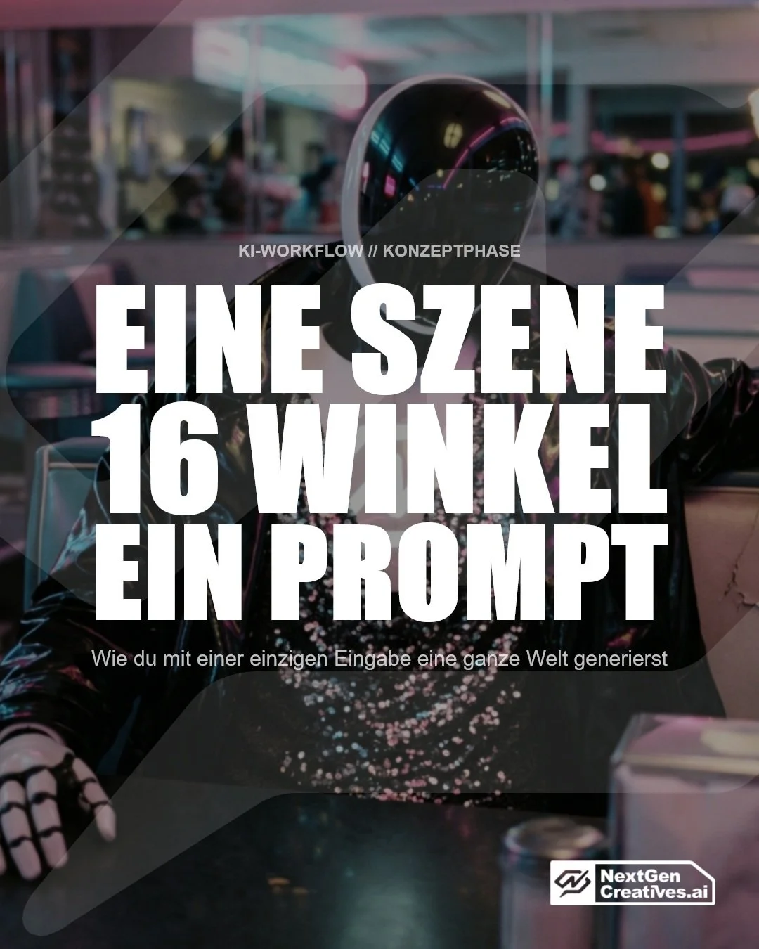 Eine exakte Kameraperspektive zu prompten, ist fehleranf&auml;llig und kostet Zeit. Die L&ouml;sung f&uuml;r die Konzeptphase:
Lass dir einfach alle Winkel auf einmal zeigen.

Der Prompt:
"Zeige mir 16 komplett unterschiedliche extreme Perspekti