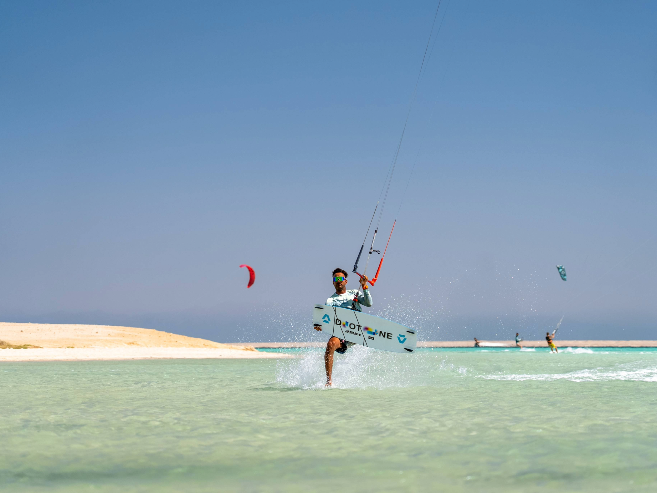 Kitesurfer riding in the Red Sea