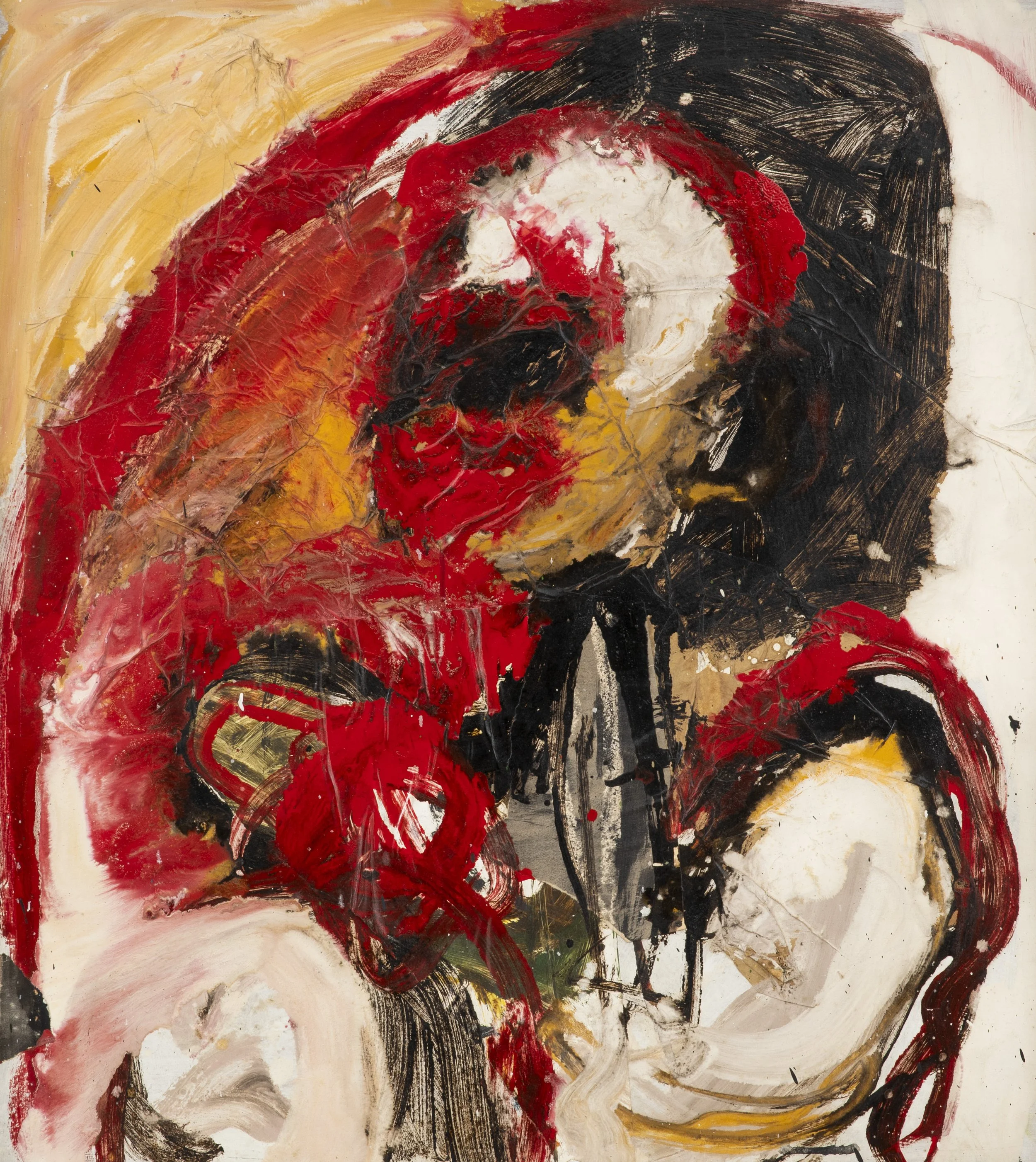 Abstract painting by William Crozier, Figure (1961) — bold red and black brushwork over a pale ground, forming an abstracted human figure.