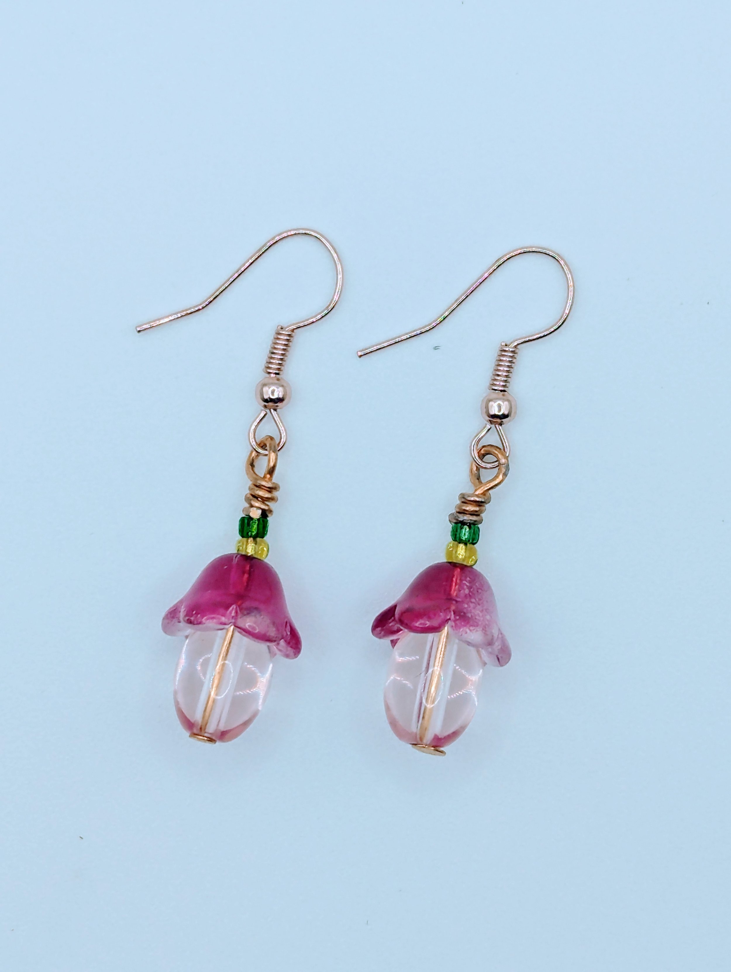 Whimsical Red Glass Mushroom Earrings