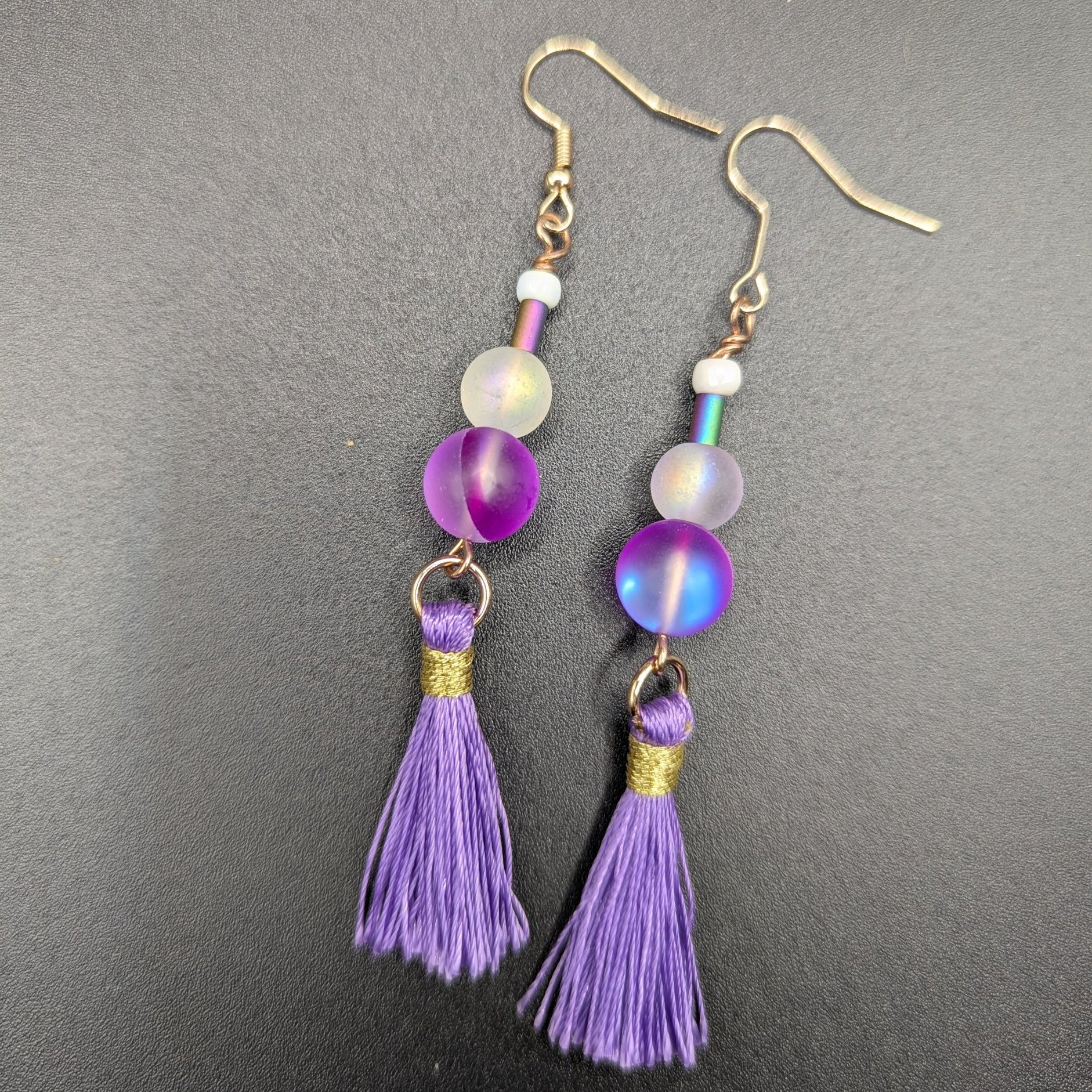 Vibrant Purple Iridescent Tassel Earrings