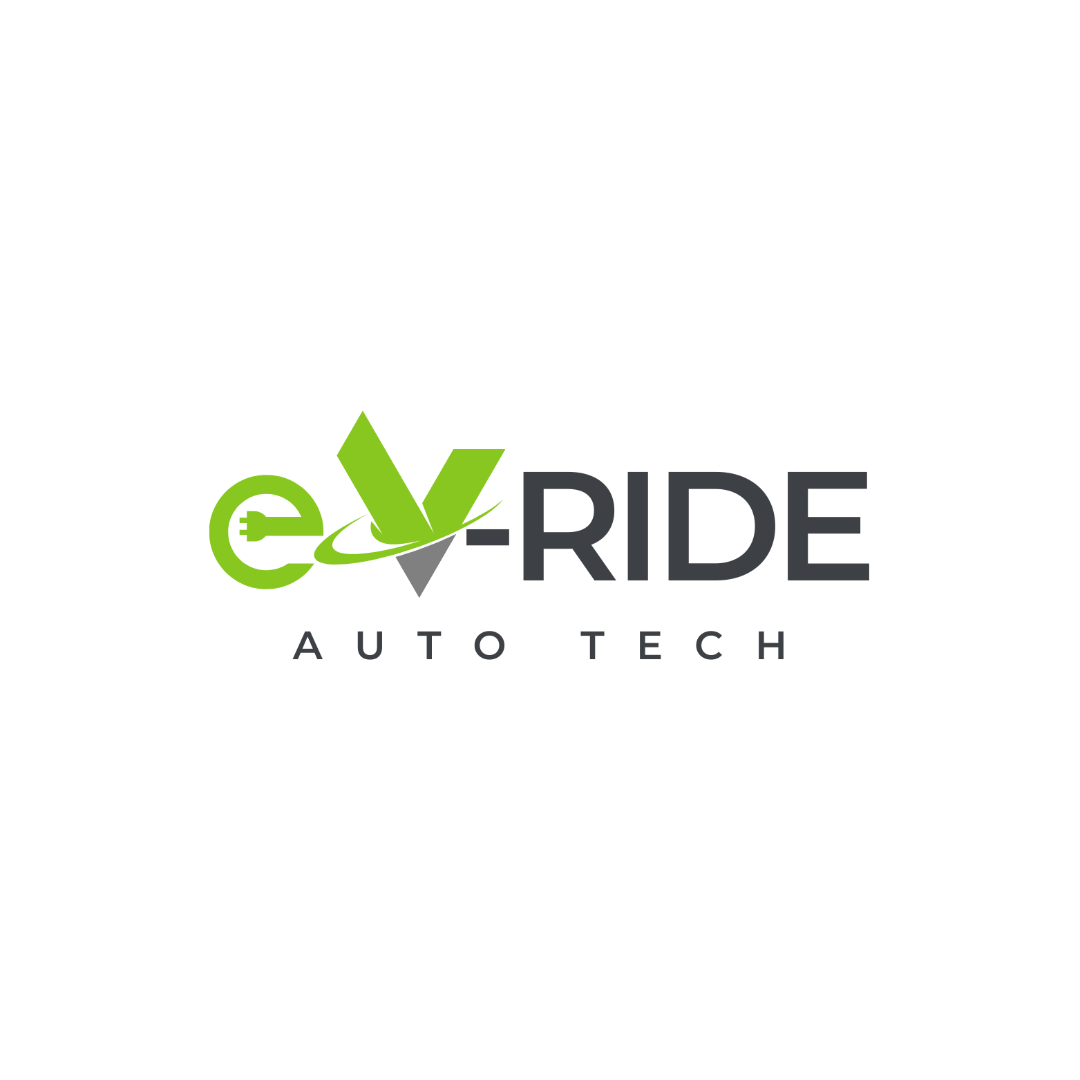 EV Ride Auto Tech logo with a green power plug and a stylized 'V' in green and gray.