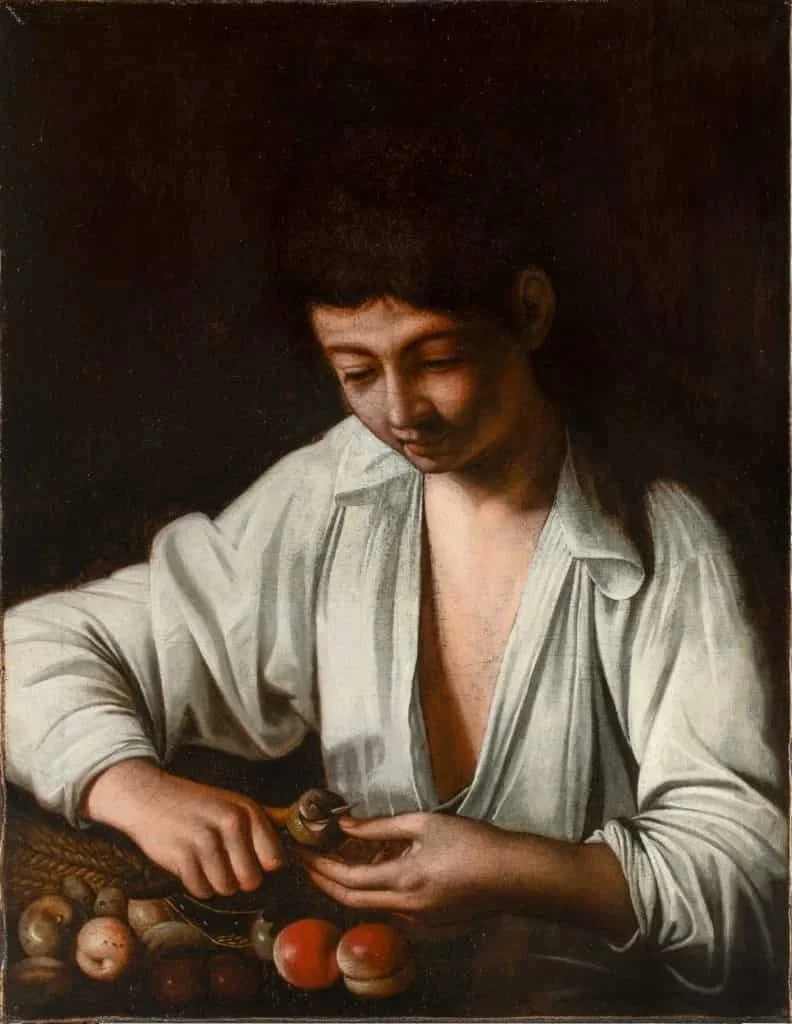 Painting of a "Boy peeling fruit" by Caravaggio