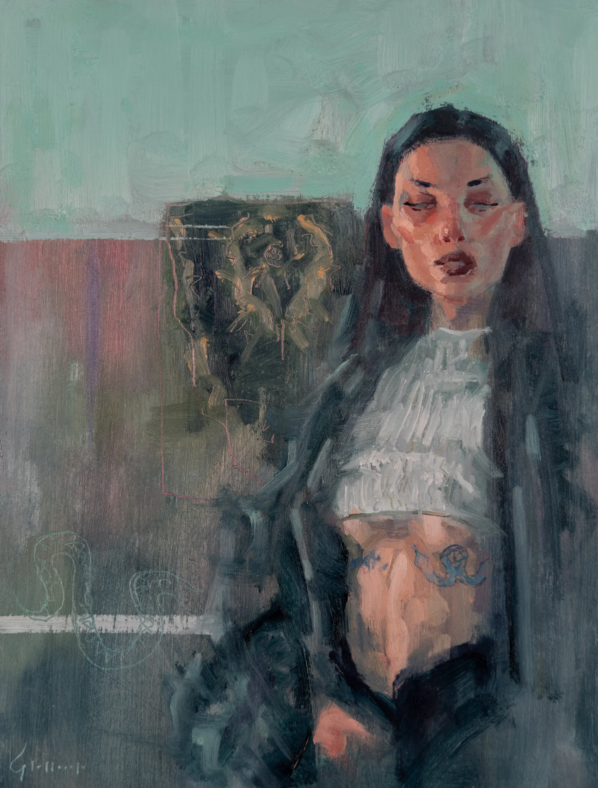 Snakes out, 2026. Oil on wood - 25 x 25 cm