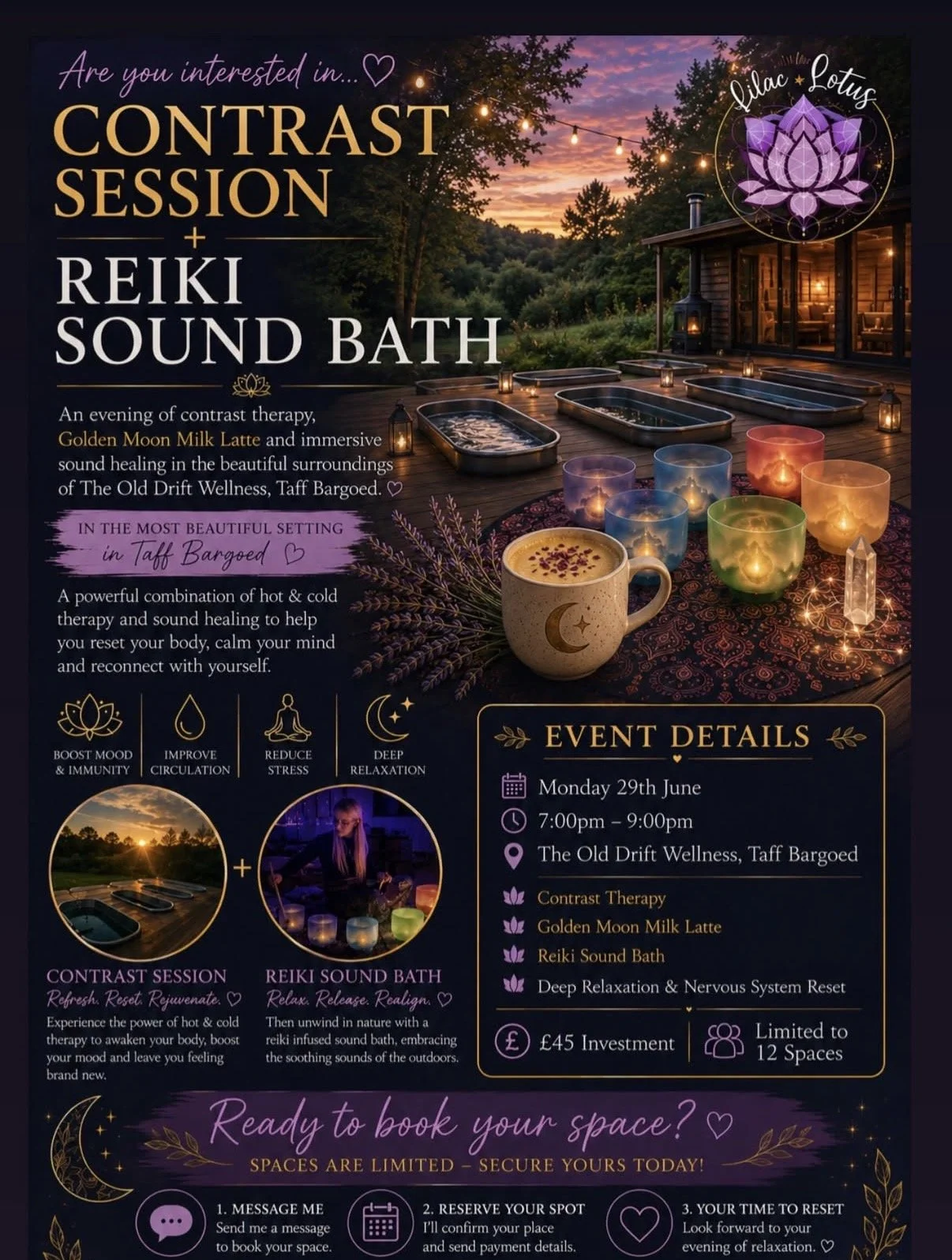 Contrast therapy and lilac lotus reiki sound bath