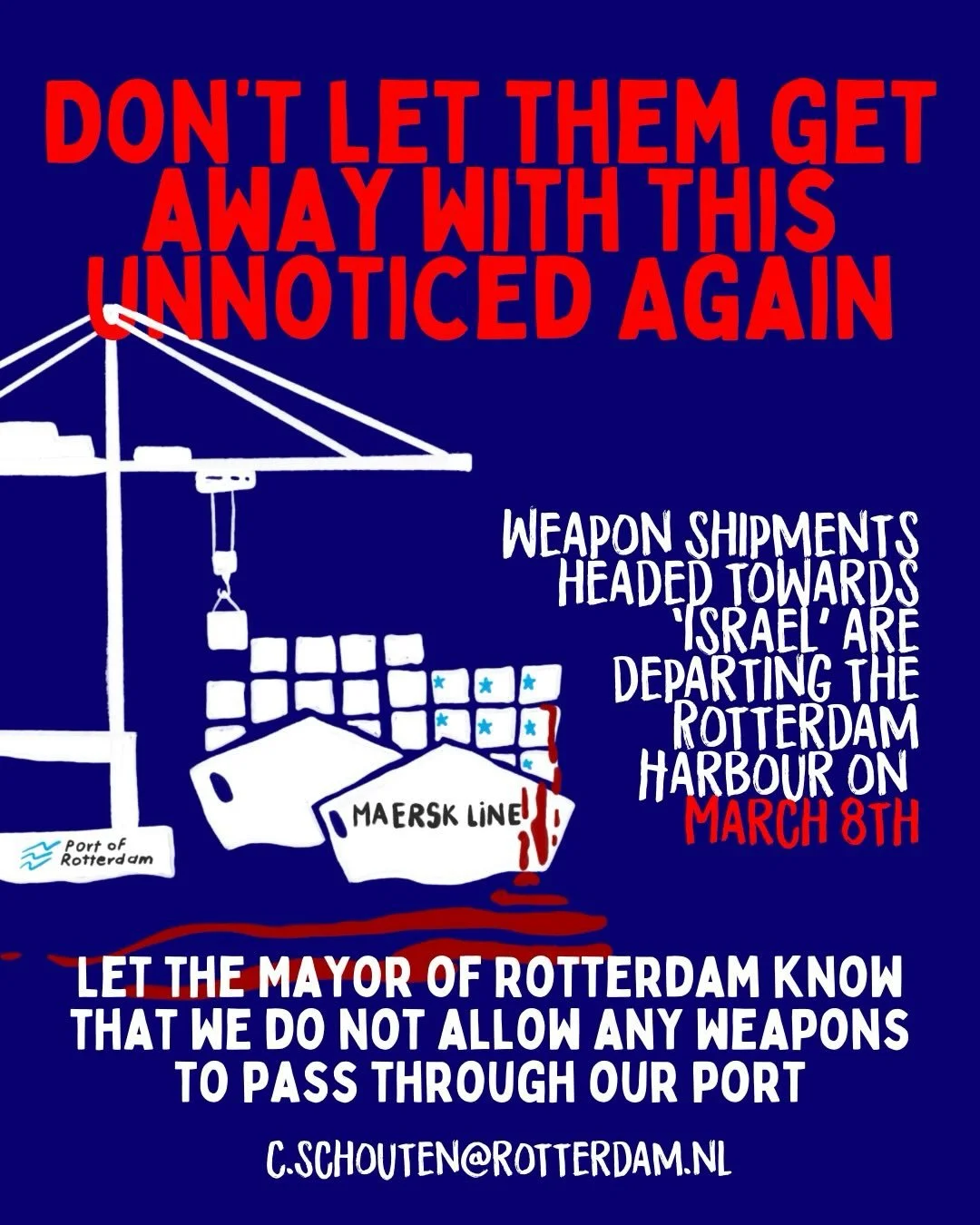 Will our port continue to facilitate a genocide?
Or will we stand for international law, responsibility and humanity?

No weapons through our port.
No complicity in ethnic cleansing, human rights violations and genocide.