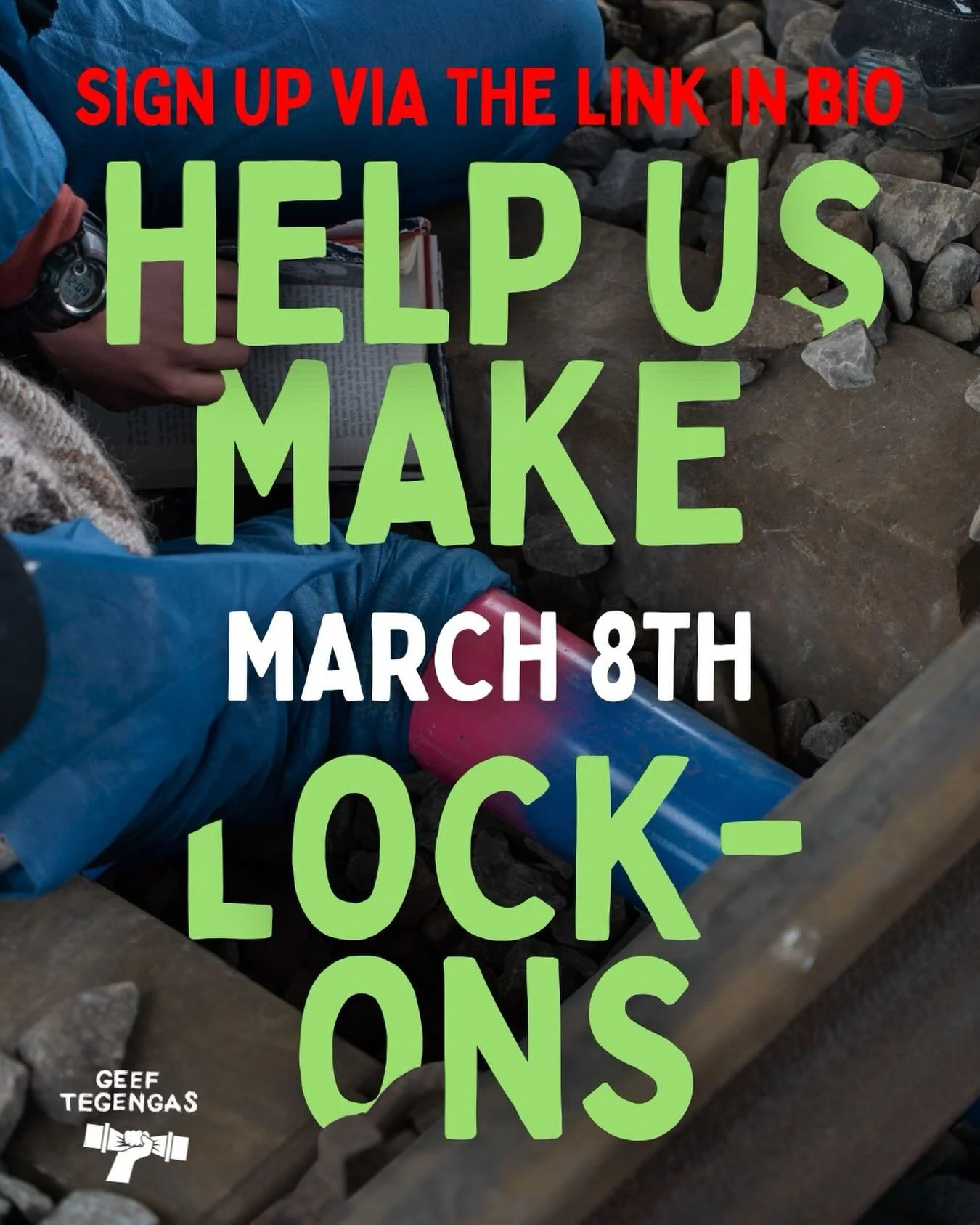 ⛓️&zwj;💥JOIN US IN MAKING LOCK-ONS 

📆Help us make lock-ons on March 8th from 10:00-16:00!

📍Location will be shared after sign-up

🍲Lunch will be provided&nbsp;

Come hang out with us and help build some important gear for our next action!