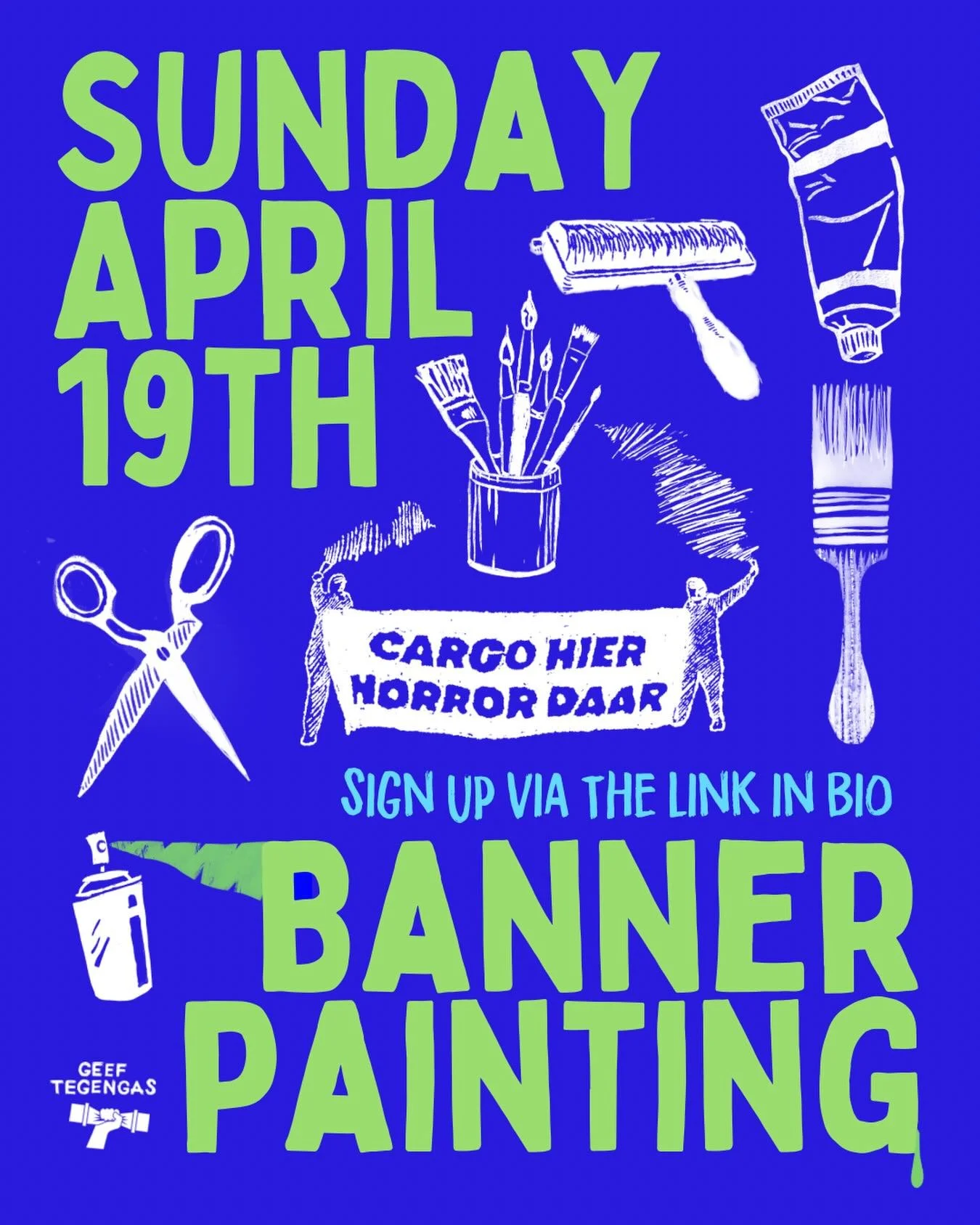 We are about to have a very busy action season, and for that we need A LOT of banners!

📆 Help us make banners on April 19th from 11:00-16:00!

📍Location will be shared after sign-up

🍲Lunch will be provided 

Come hang out with us and help make s