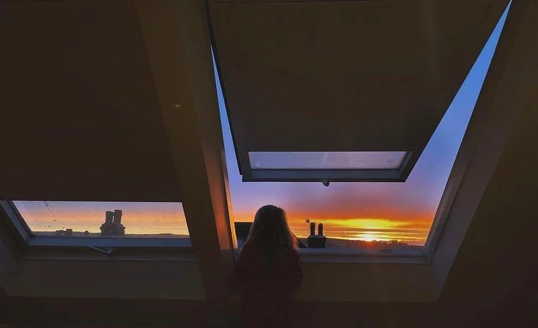 Soundhouse loft sunset love. Views from velux&rsquo;s 📸 @donfia #windows #loftconversion #loftdesign #bedroomdecor