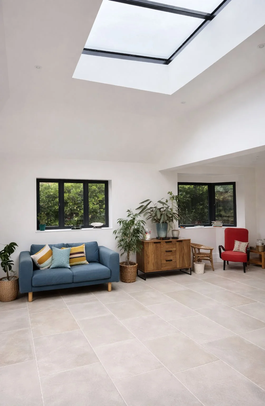 Bright living area with roof light and vaulted ceiling in the completed Shirley Drive rear extension