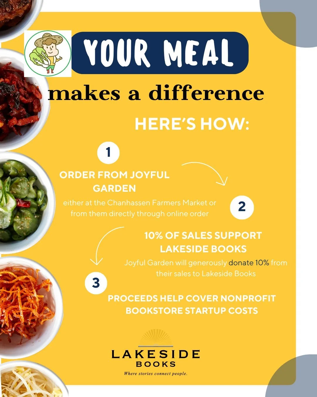 Books and homemade Korean food might honestly be one of our favorite combinations 📚🥟

One of the ways you can support Lakeside Books this season is by shopping with Joyful Garden at the Chanhassen Farmers Market or placing an order online! 

From h