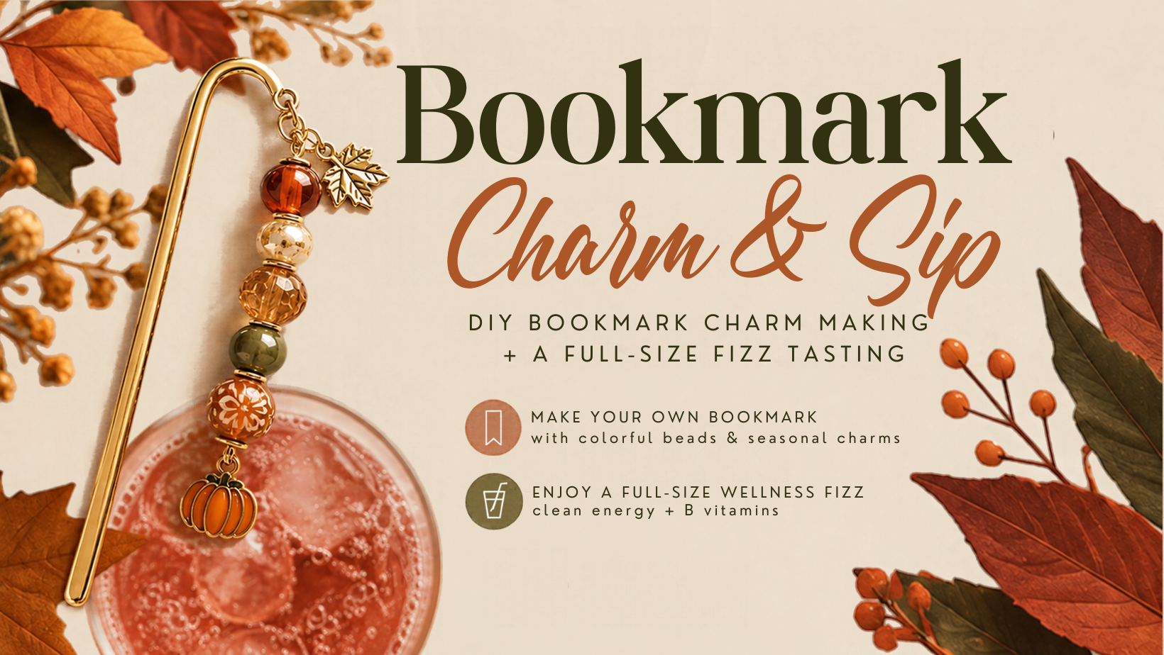Bookmark, Charm, & Sip