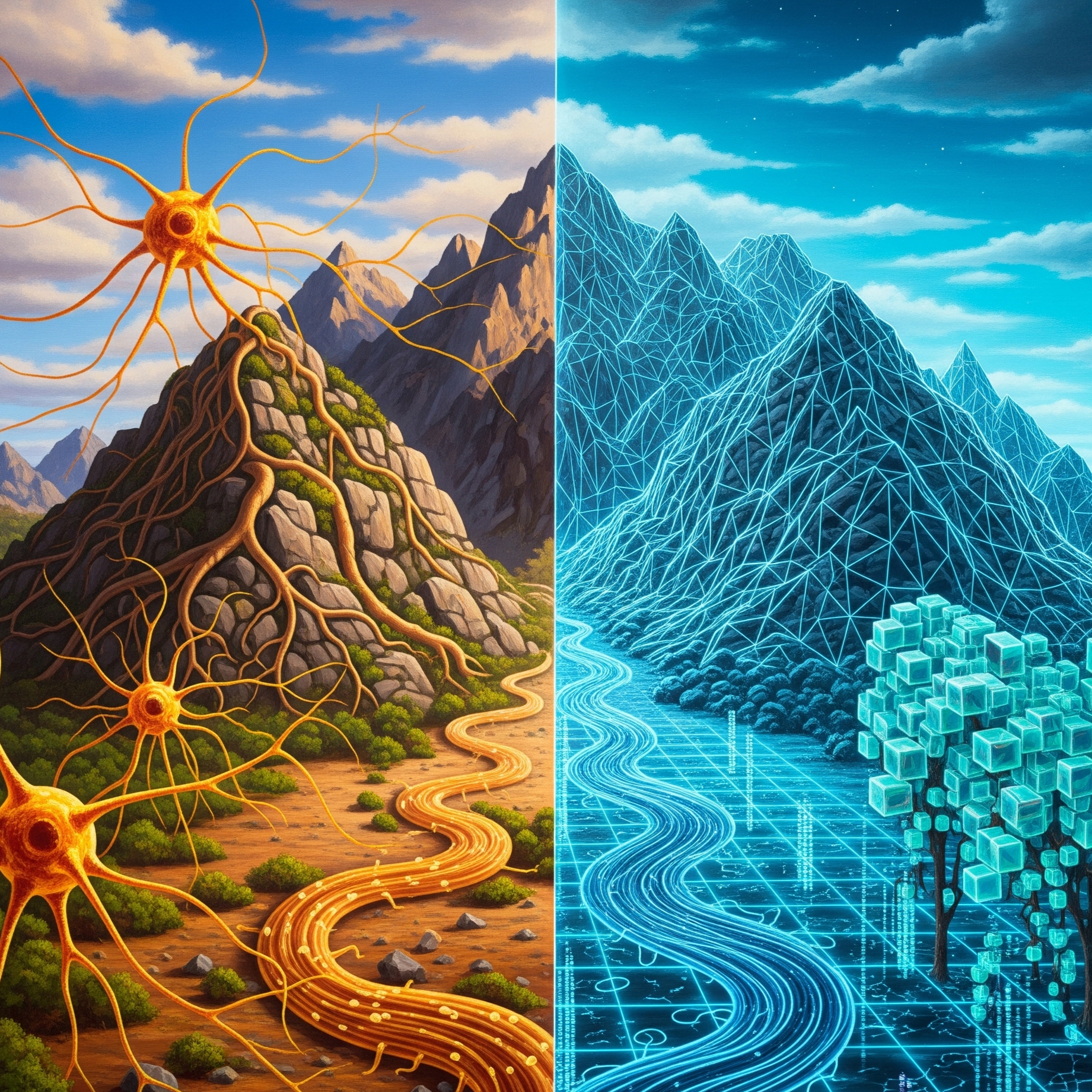 How Brains Build Reality and AI Builds a Facsimile