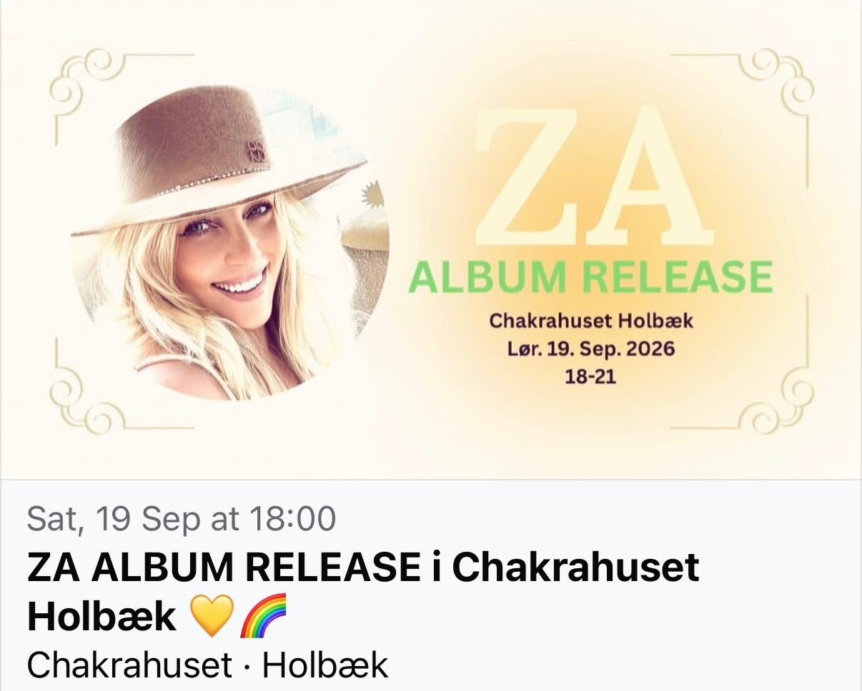 ZA Album Release i Sep i @chakrahuset 🌈 Gl&aelig;der mig ! 💛 Kom &amp; v&aelig;r med til at fejre ☀️ https://www.facebook.com/share/1EBeQZT5bA/?mibextid=wwXIfr