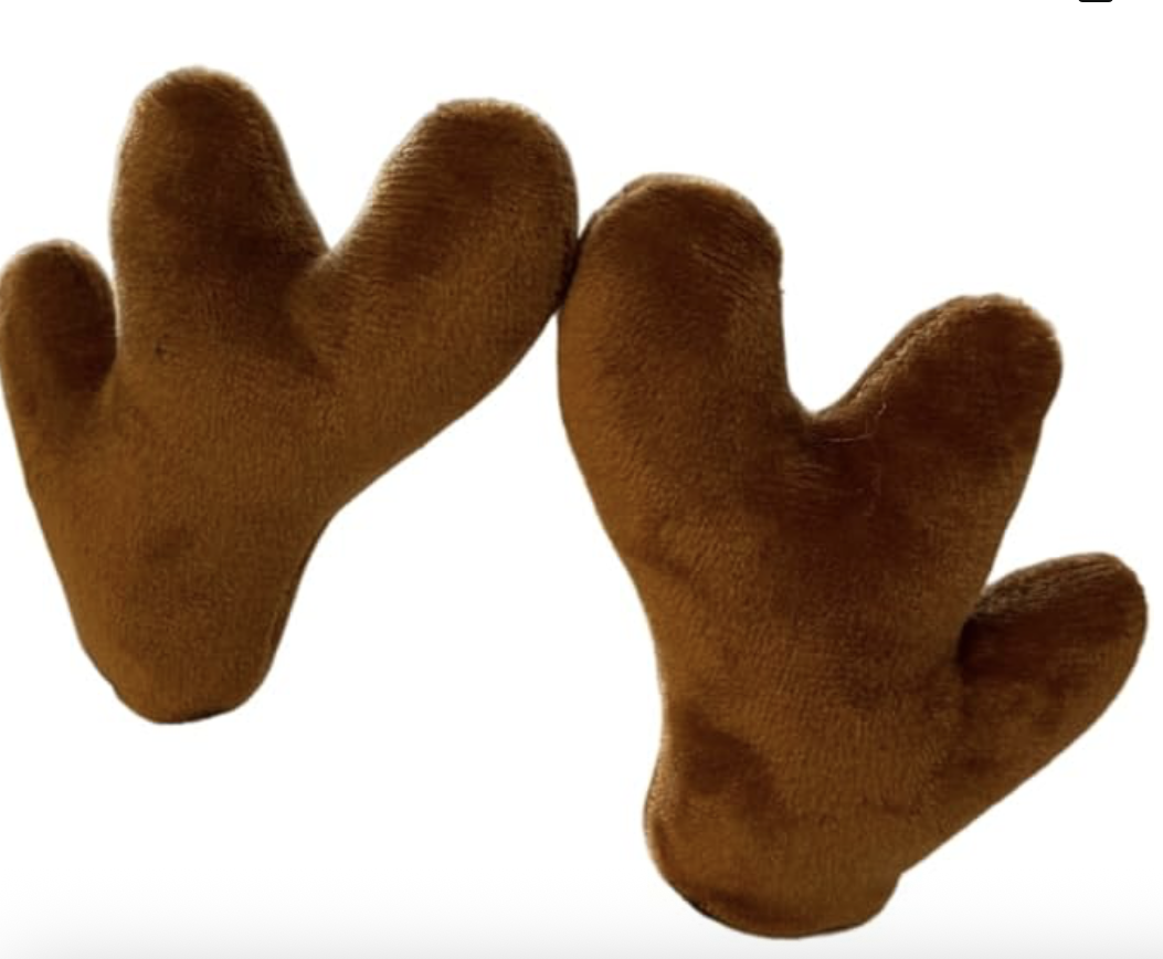 A pair of brown work gloves made of a soft, fuzzy material, positioned with palms facing each other.