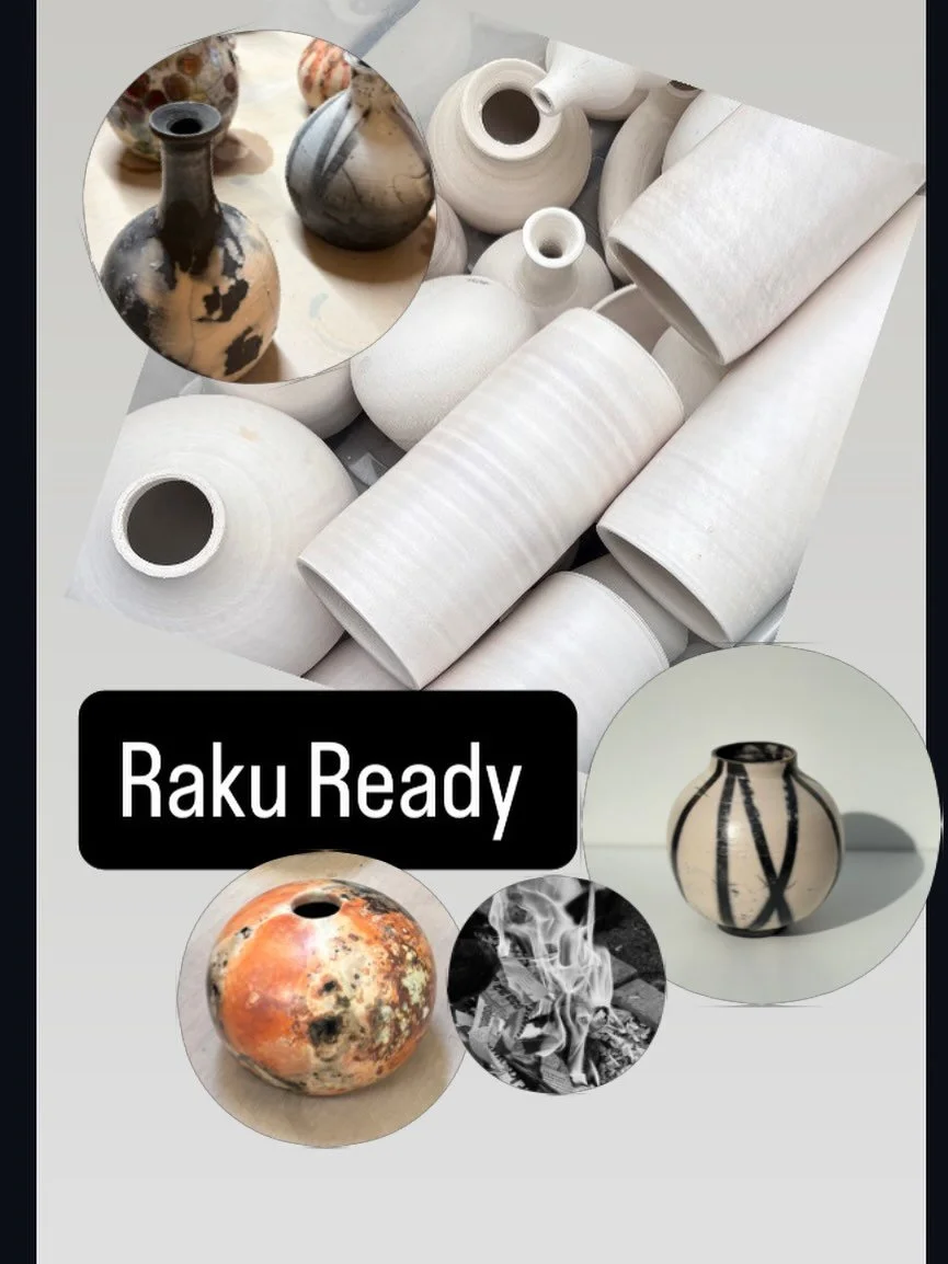 Raku.
Pure enjoyment.
An immediate and chaotic alternative firing technique.
Prepared pots removed from the kiln at 970degrees and placed into a combustion chamber to starve the pot of oxygen and allow smoke to paint the surfaces, glazes to crackle a