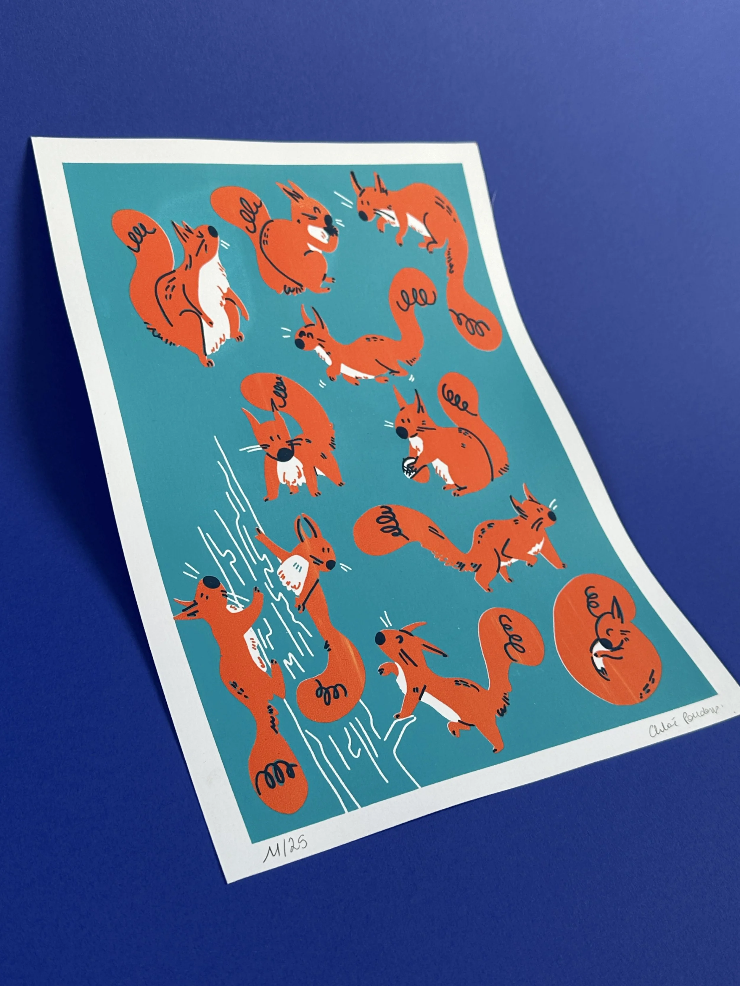 Affiche Sérigraphie Ecureuils